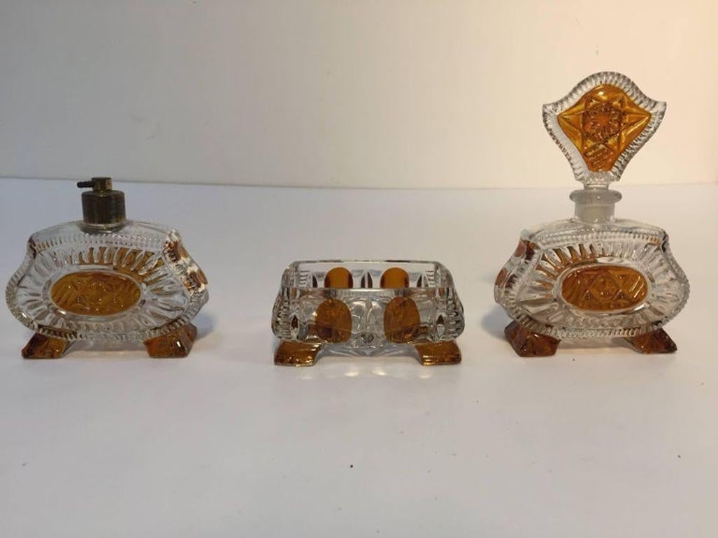 Vintage 1930s Art Deco Karl Palda Crystal Vanity Set of Three Pieces - 5