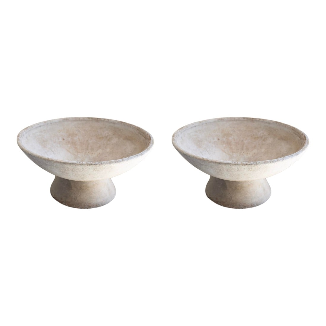 Pair of Saucer Planters From France: A striking pair of mid-century modern "saucer" planters. Each planter features a wide, shallow bowl resting elegantly on a tapered pedestal base"”an iconic silhouette that feels both