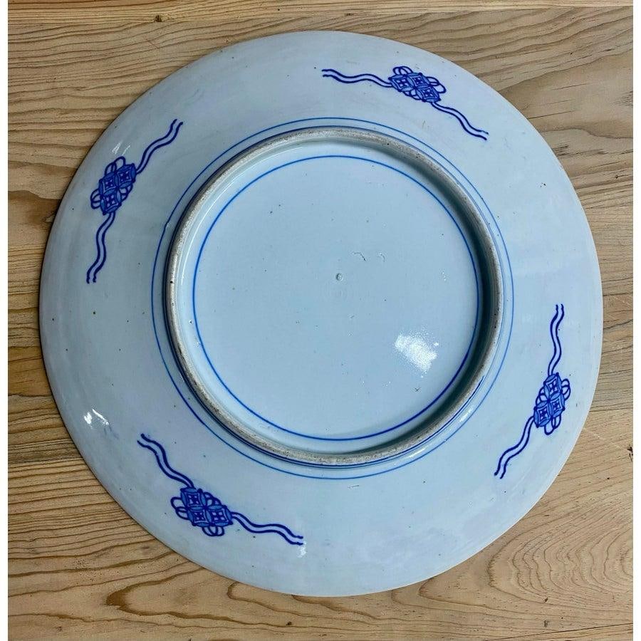 Antique Japanese Blue and White Porcelain Charger Plate With Pictorial Spring Scene - 6