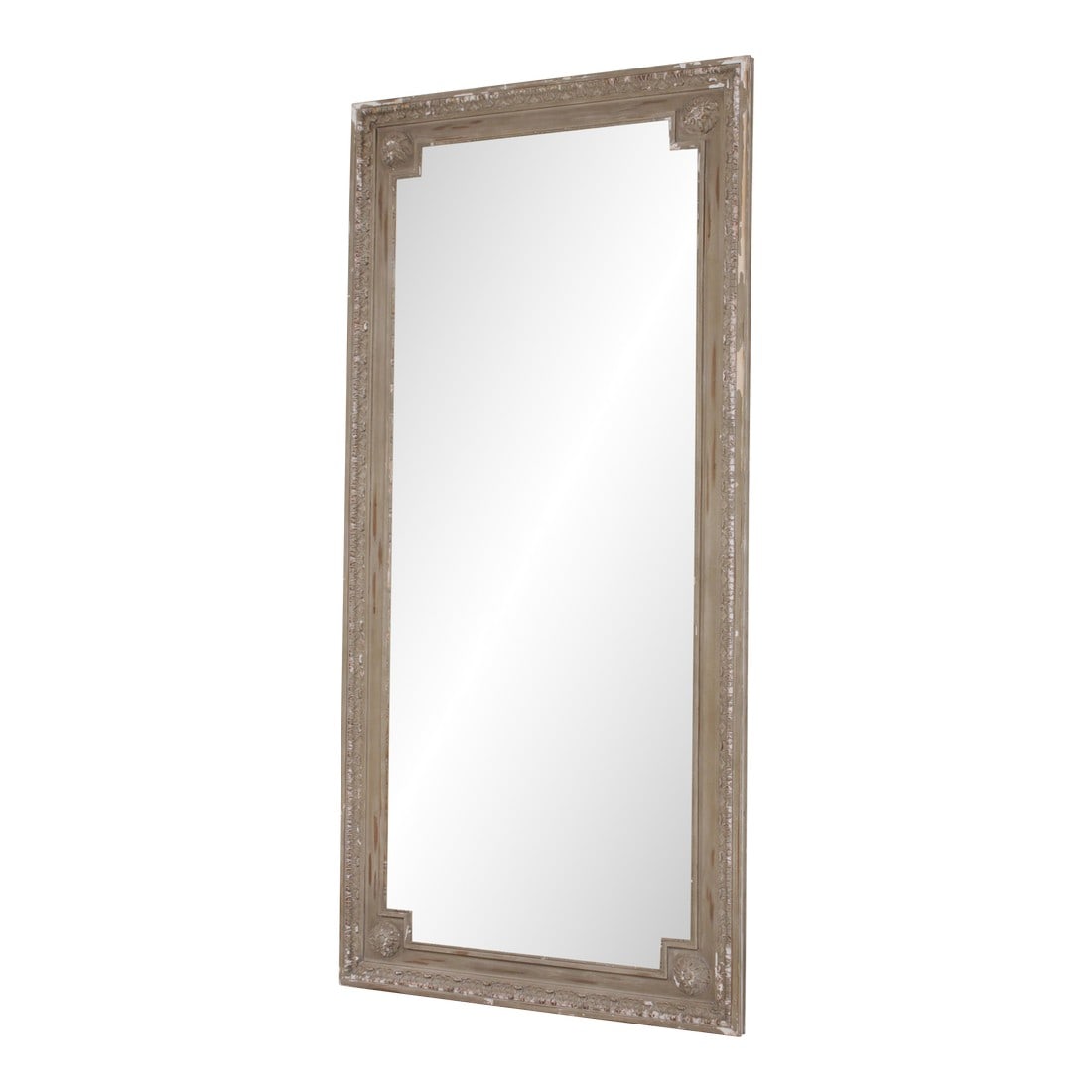 Restoration Hardware Large French Style Carved Hall Mirror: Age: C.2014 Details: Fine Carved Details Quality Construction Looks & Shows Like An Antique Mirror Large Impressive Mirror Distressed Painted Finish Distressed Finish French Style Offered @ Fraction