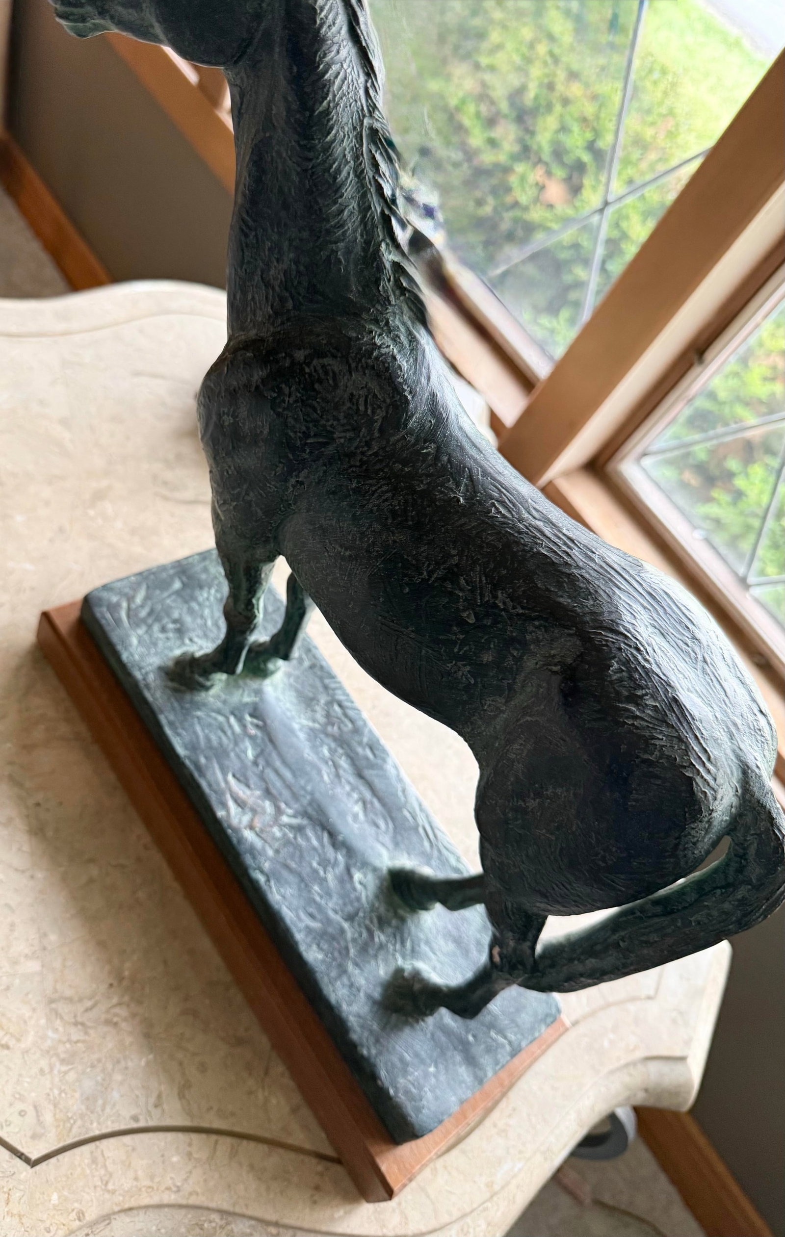 Vintage Bronze Horse Sculpture With Green Patina on Marble - 3