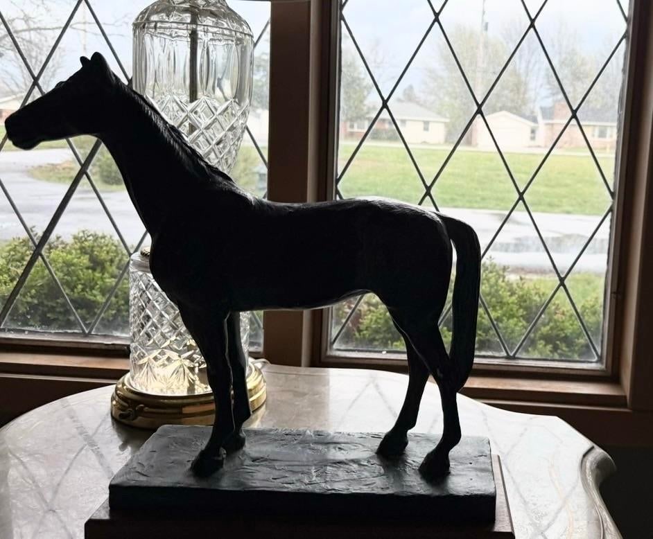 Vintage Bronze Horse Sculpture With Green Patina on Marble - 4