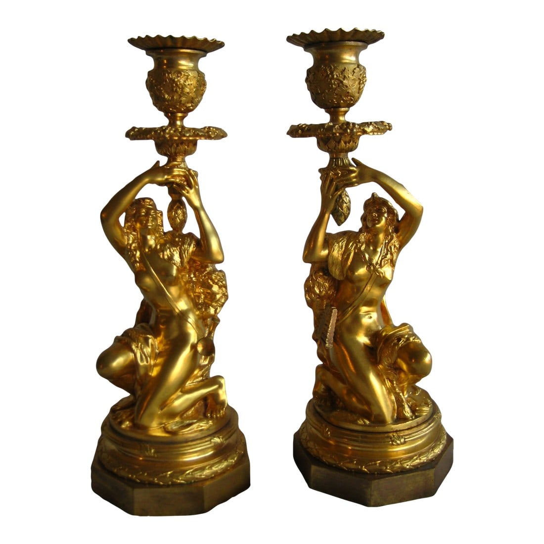 Mid 19th Century Pair of French Napoleon III Gilded Bronze Candlestick: Stunning pair of Napoleon III gilded bronze candlestick, you can notice right away the extreme quality of the execution in the details and the ornements , sophisticated and elegant this pair is a reel