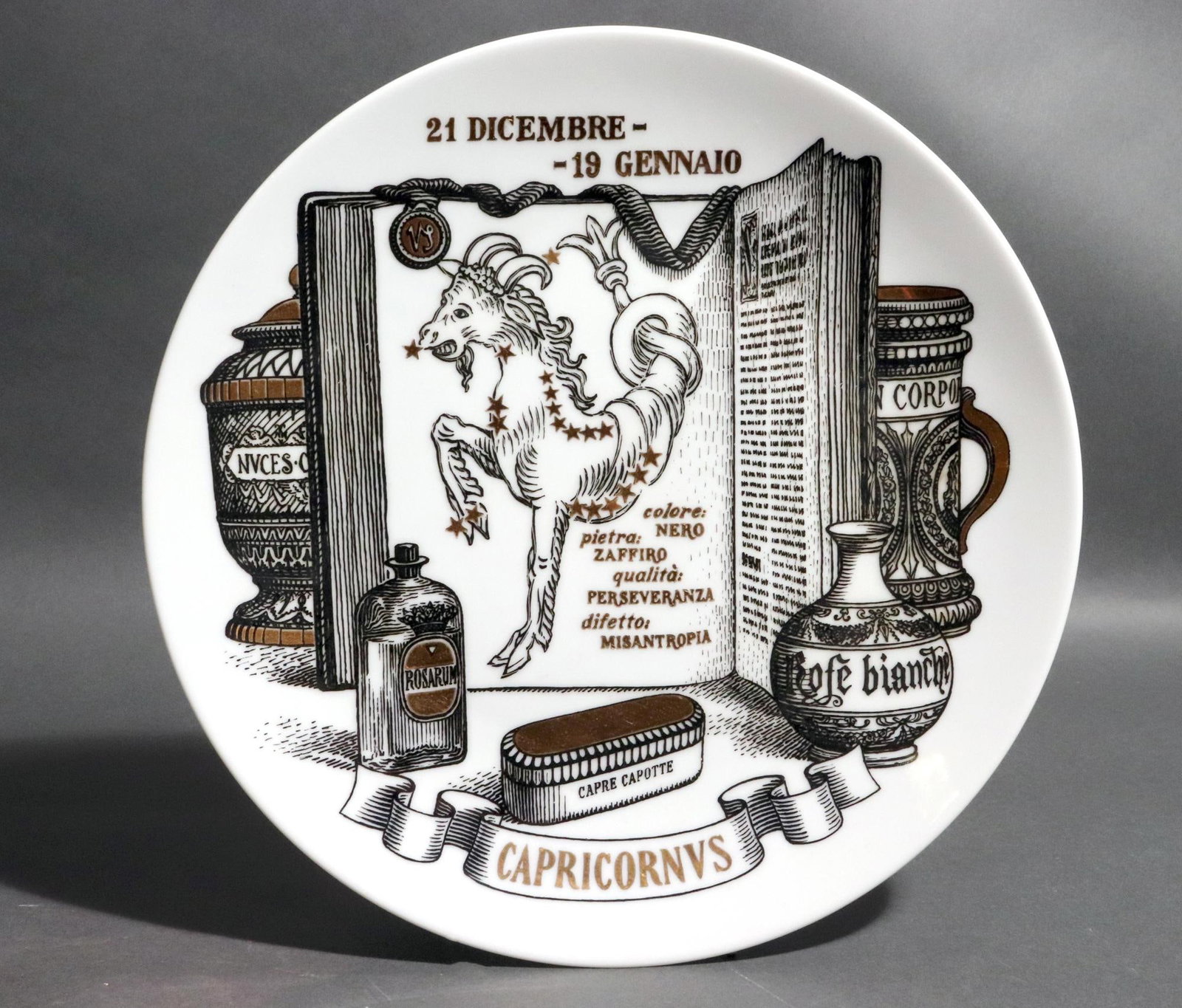 Piero Fornasetti Capricorn Zodiac Porcelain Plate, the Zodiac Pharmacopoeia - 3