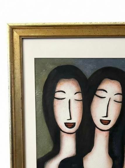 Late 20th Century Modern Expressionist 3 Female Heads Oil on Canvas Signed "Atwood" - 4