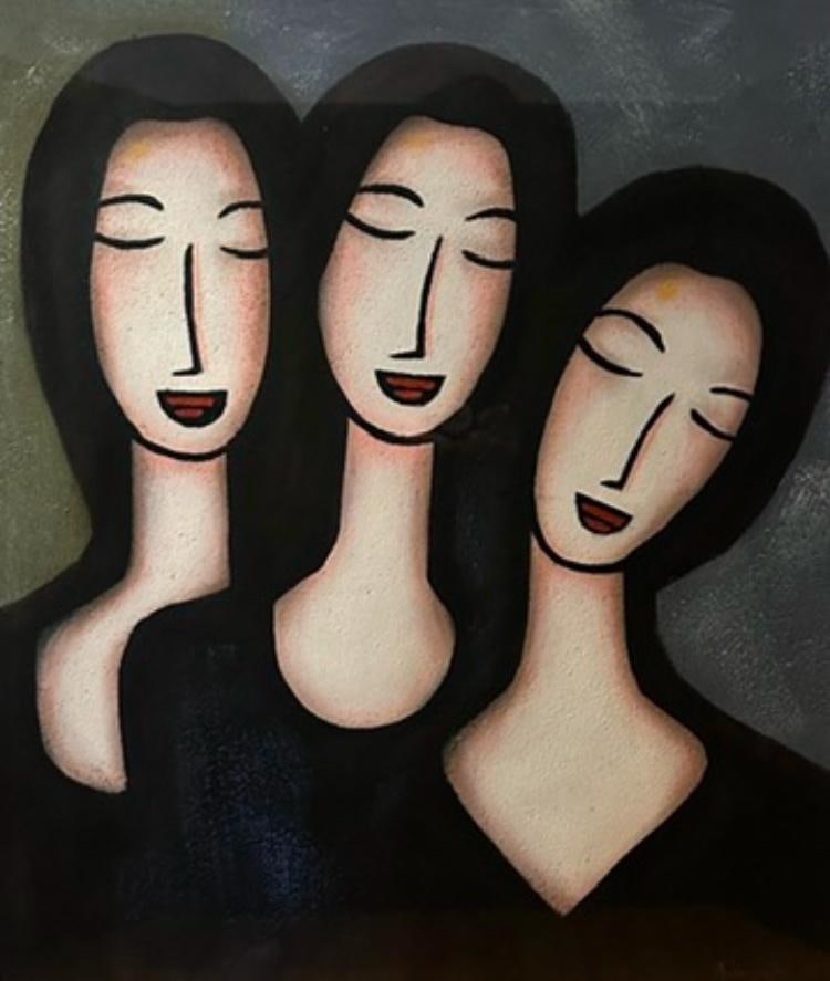 Late 20th Century Modern Expressionist 3 Female Heads Oil on Canvas Signed "Atwood" - 6