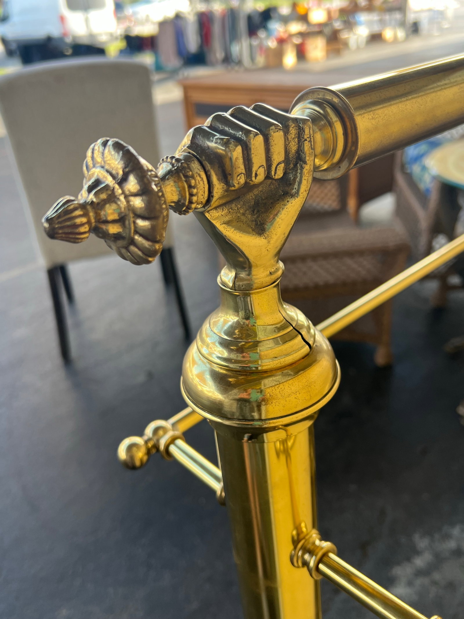 Late 19th Century Victorian Brass Quilt Blanket Rack Stand Holder With Clasped Hands - 2