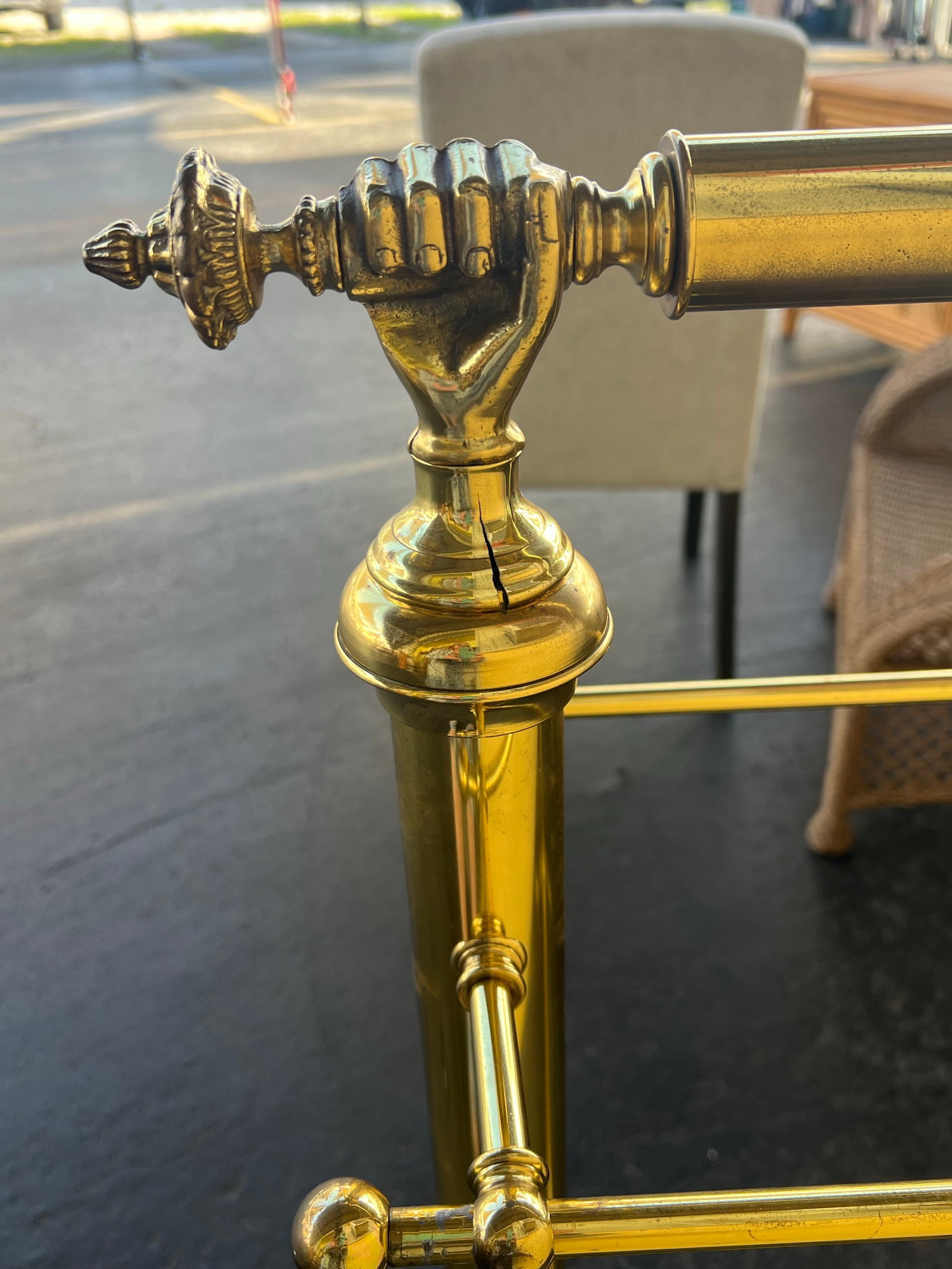 Late 19th Century Victorian Brass Quilt Blanket Rack Stand Holder With Clasped Hands - 6