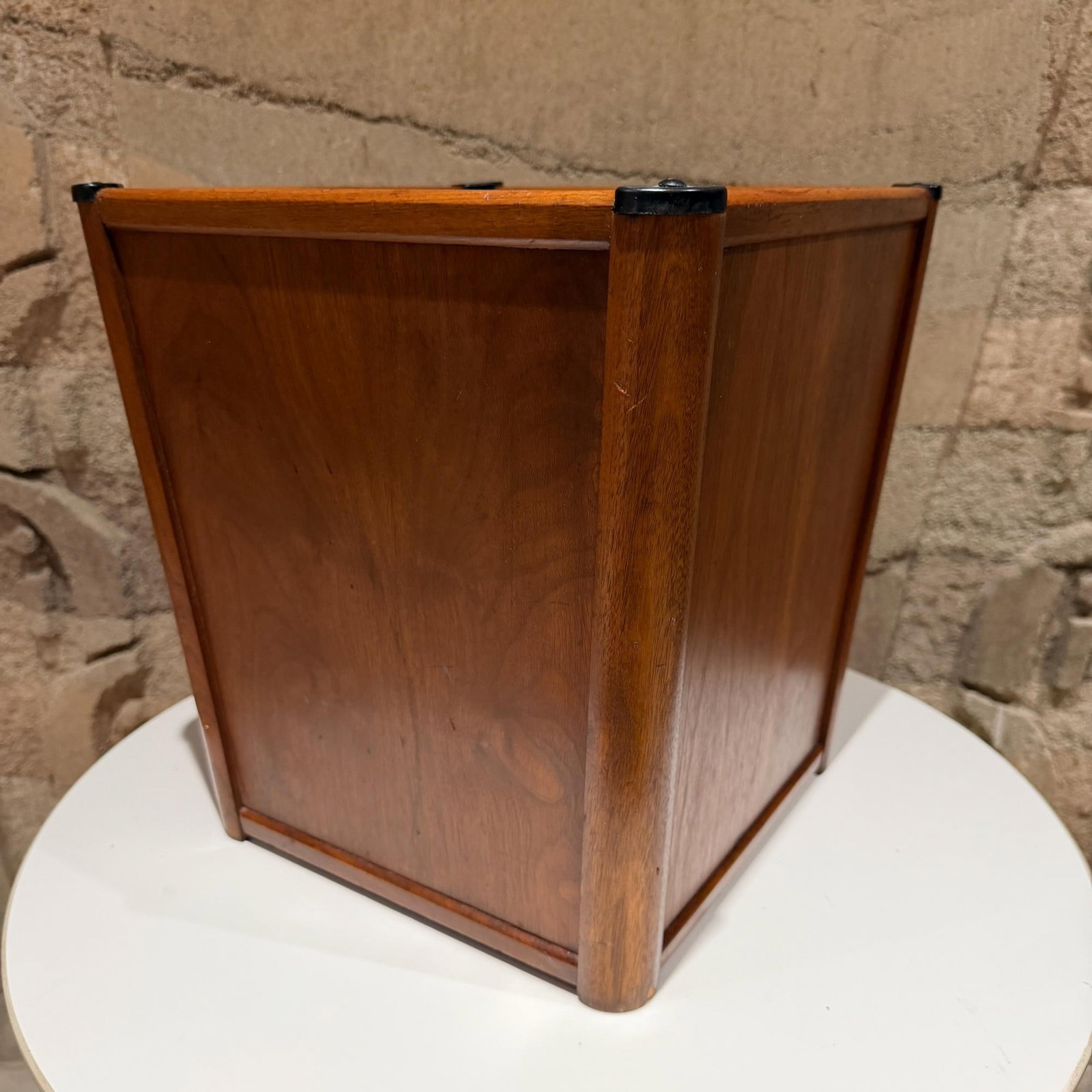 Mid-Century Modern Wood Walnut Waste Basket Paper Barrel Nucraft - 15