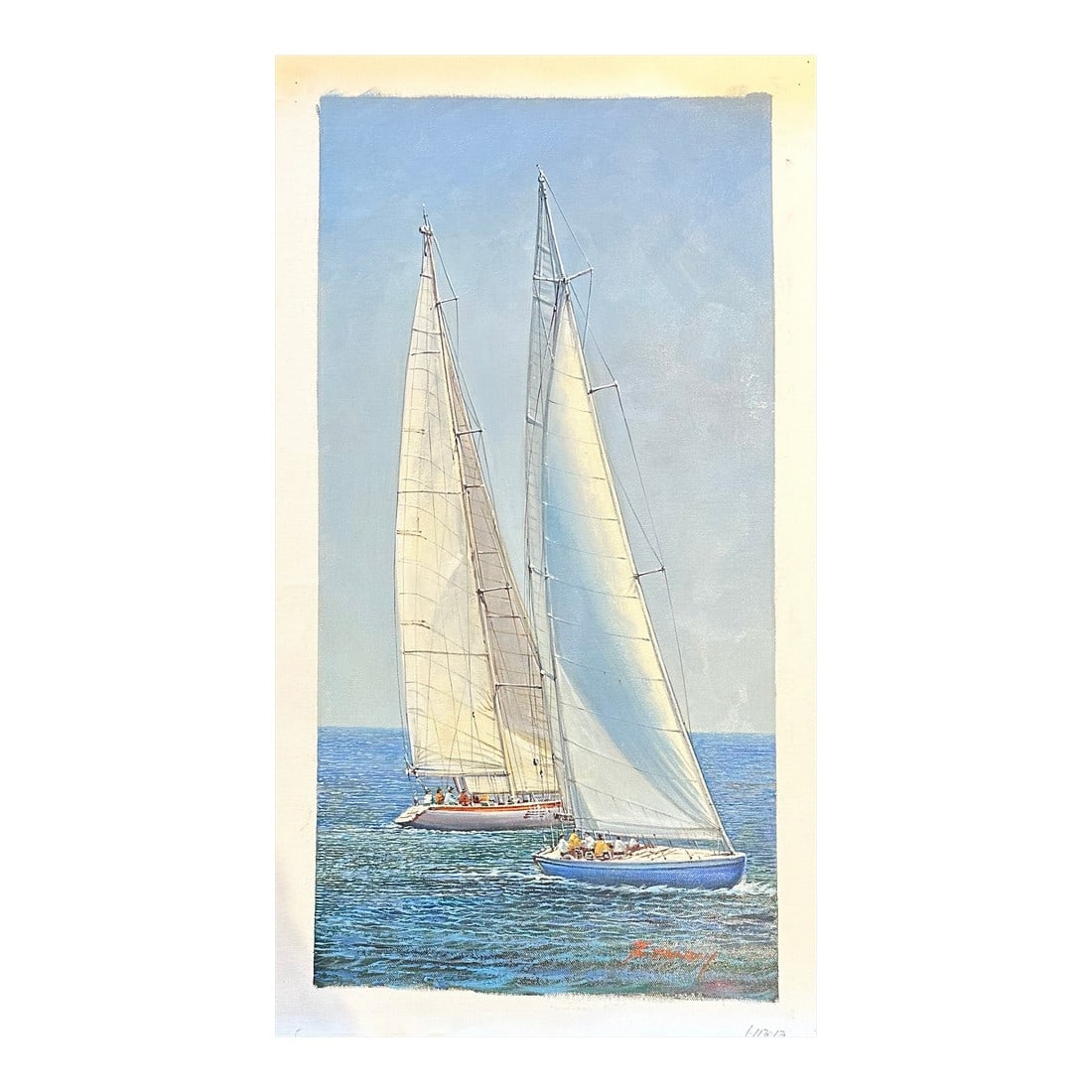 Sailboat Racing Nautical Yacht Scene – Original Vertical Painting by Tailroy, Unstretched (1 of 4)