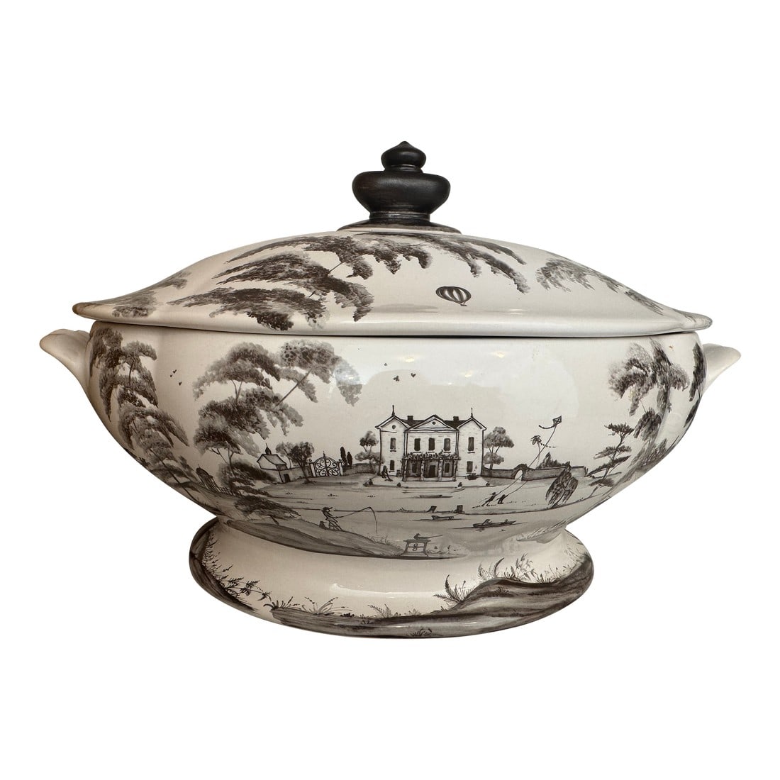 Juliska "Country Estate" Tureen With Lid: Juliska "Country Estate" soup tureen, Flint Grey Condition: Imperfections: No Imperfections Condition Notes: No imperfections Dimensions: Height: 9.5 in. Width: 15.5 in. Depth: 9.5 in. Category: Soup