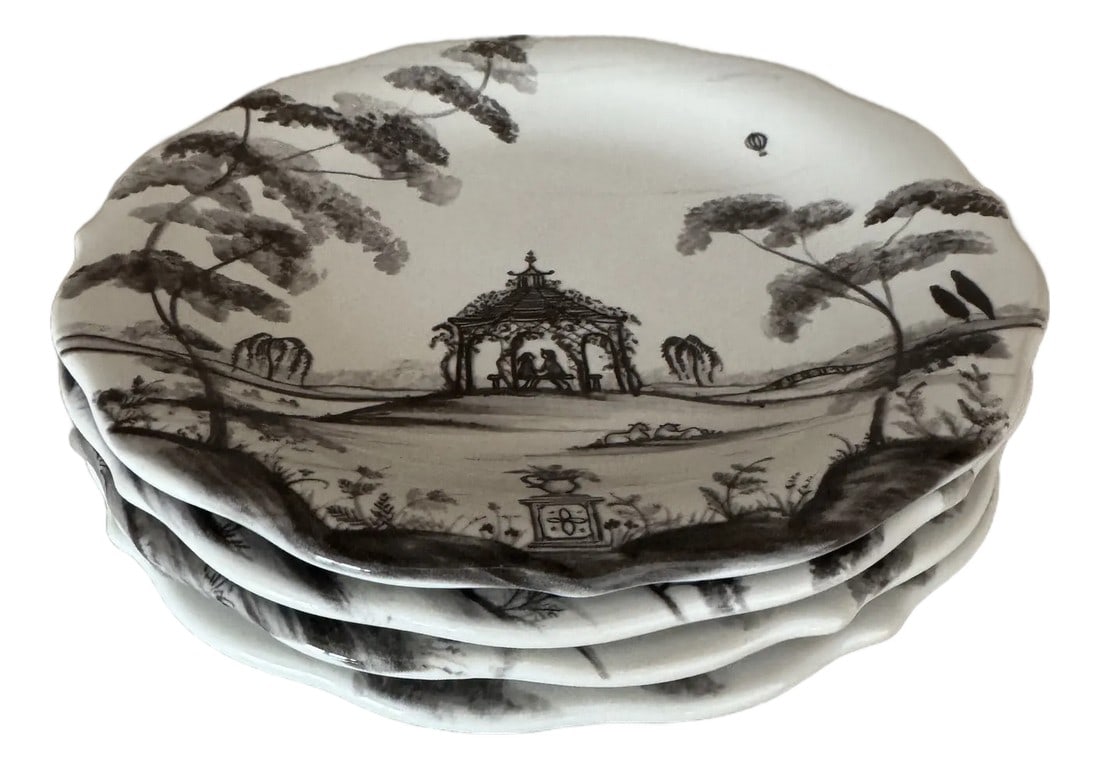 Juliska "Country Estate" Party Plate - Set of 4: Juliska "Country Estate" party plate set of 4 assorted plates. Color: Flint Grey. Condition: Imperfections: No Imperfections Dimensions: Height: 0.5 in. Width: 8.5 in. Depth: 8.5 in. Category: Dinnerw