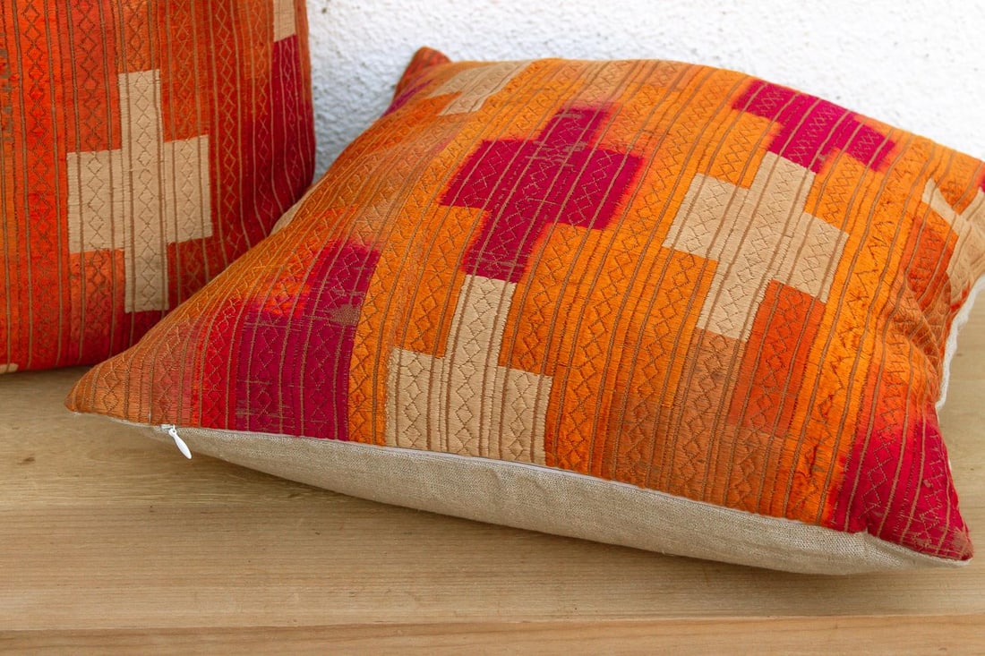 Tapurthala Mosaic, a Pair Heirloom Bagh Phulkari Pillows - 3