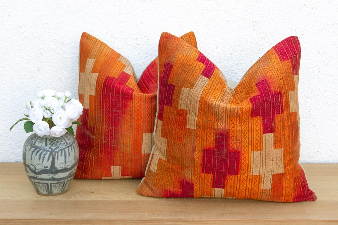 Tapurthala Mosaic, a Pair Heirloom Bagh Phulkari Pillows - 5