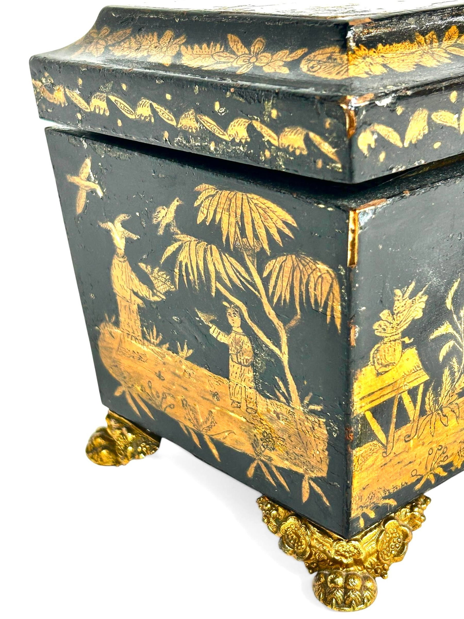 19th Century England Regency Chinoiserie Black Lacquer Tea Caddy - 3