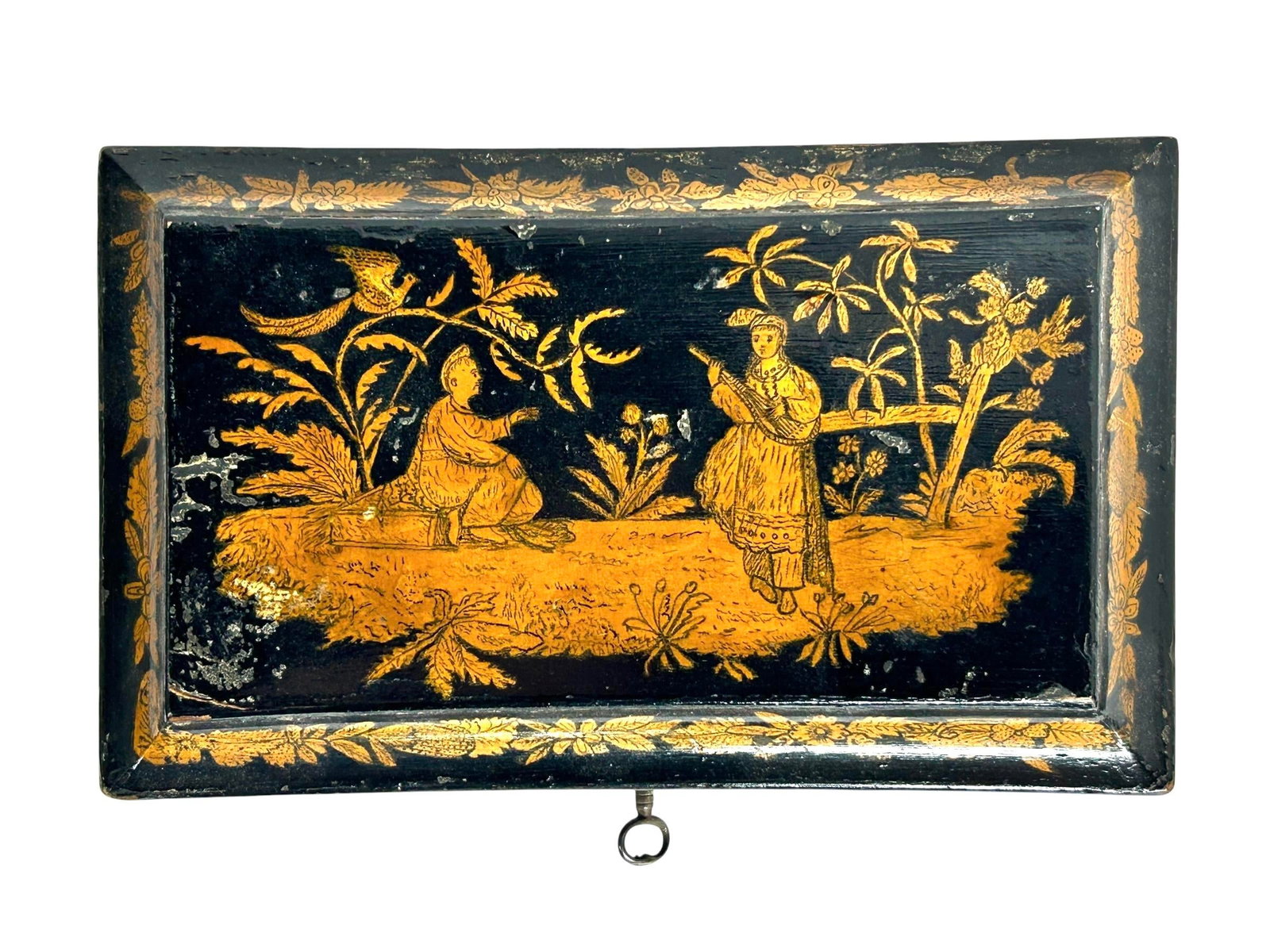 19th Century England Regency Chinoiserie Black Lacquer Tea Caddy - 4