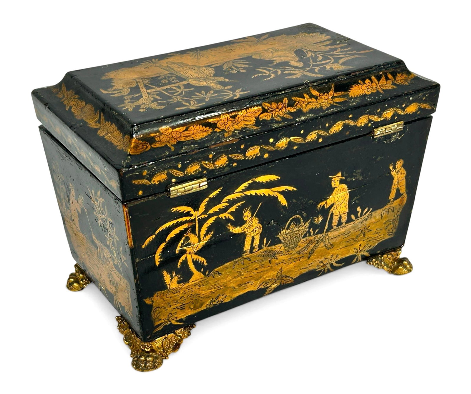 19th Century England Regency Chinoiserie Black Lacquer Tea Caddy - 5