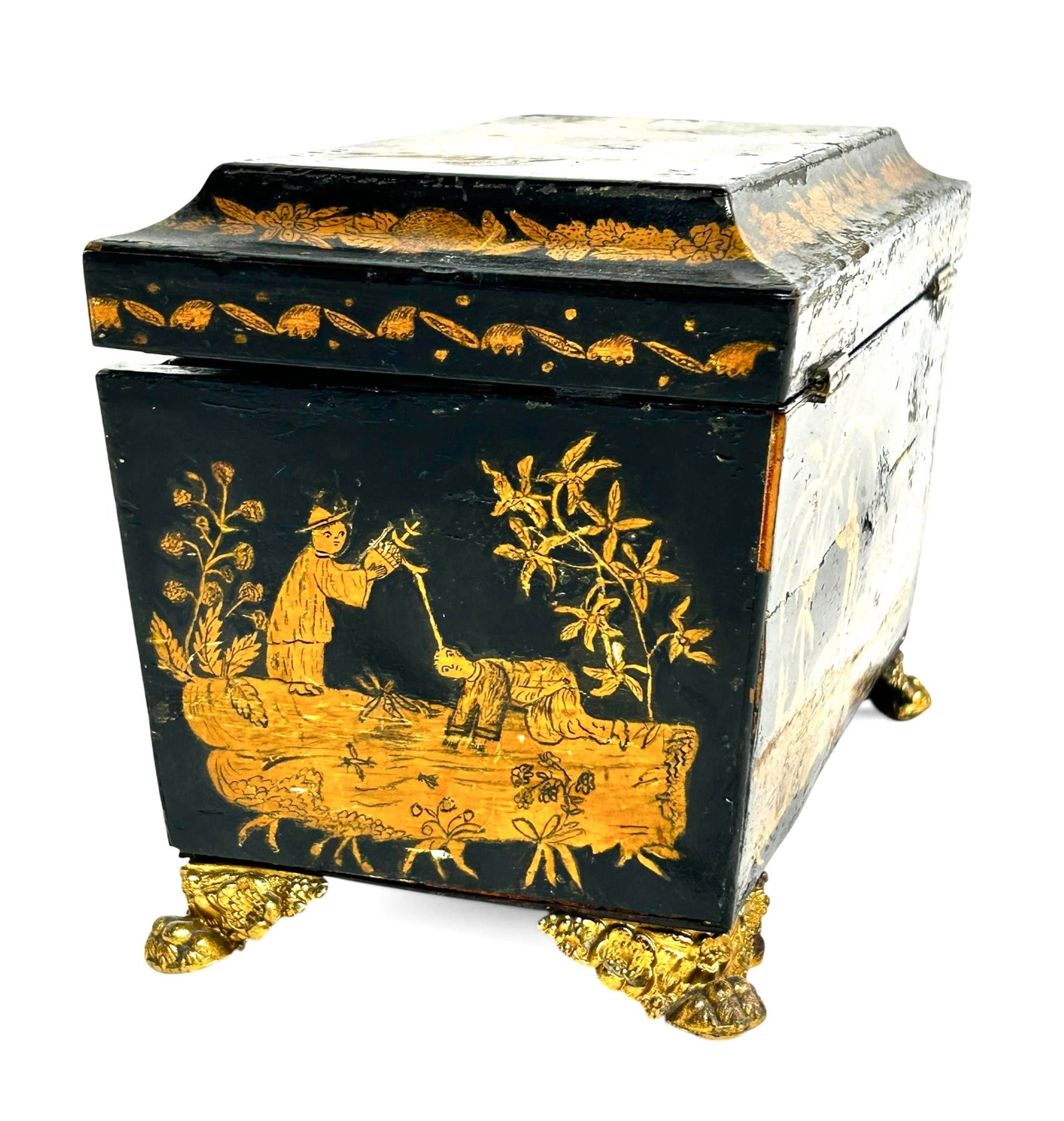 19th Century England Regency Chinoiserie Black Lacquer Tea Caddy - 6