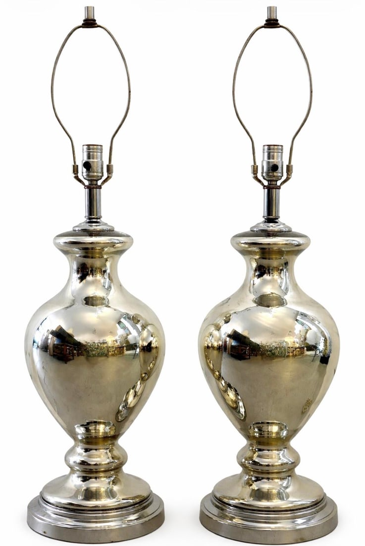 Mid 20th Century Hollywood Regency Mercury Glass Table Lamps - a Pair - 2