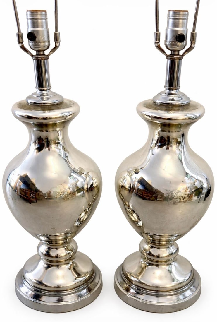 Mid 20th Century Hollywood Regency Mercury Glass Table Lamps - a Pair - 3
