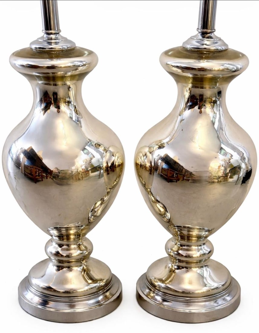 Mid 20th Century Hollywood Regency Mercury Glass Table Lamps - a Pair - 5