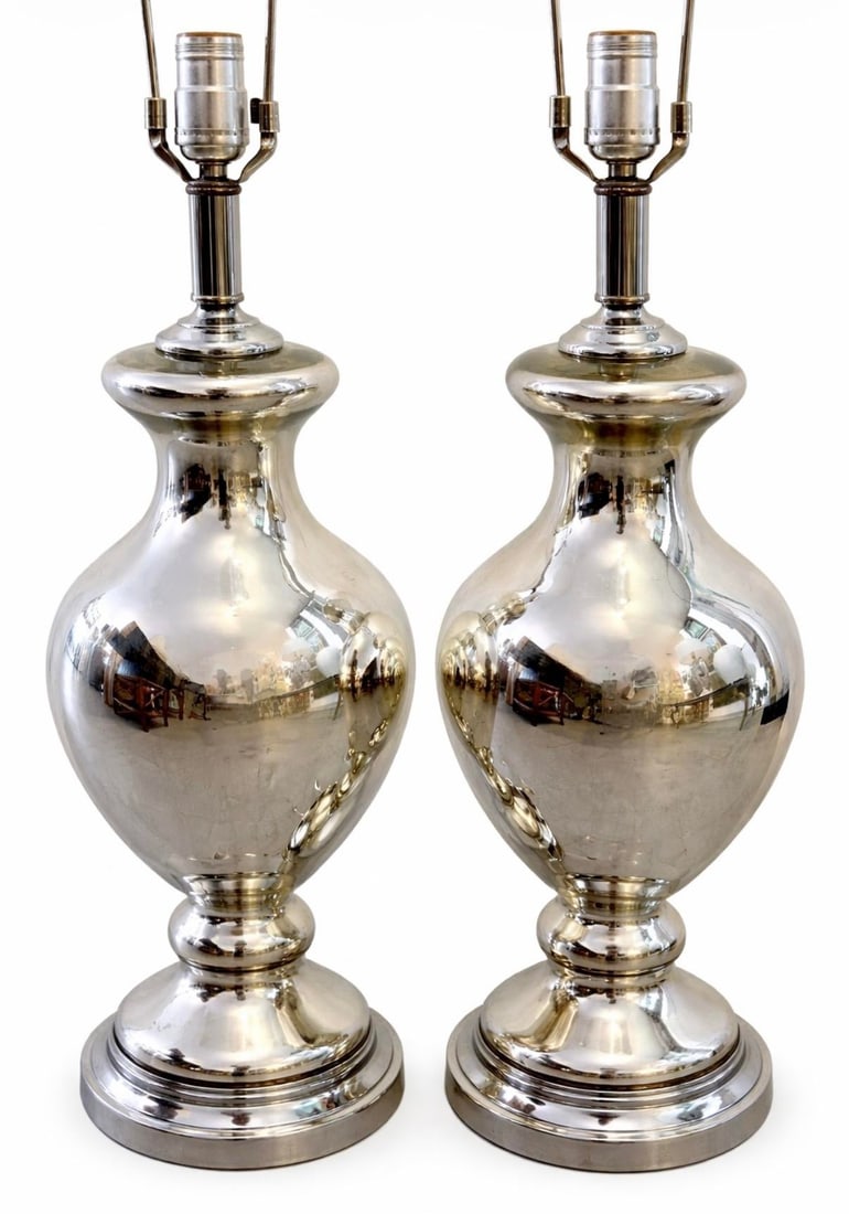 Mid 20th Century Hollywood Regency Mercury Glass Table Lamps - a Pair - 6