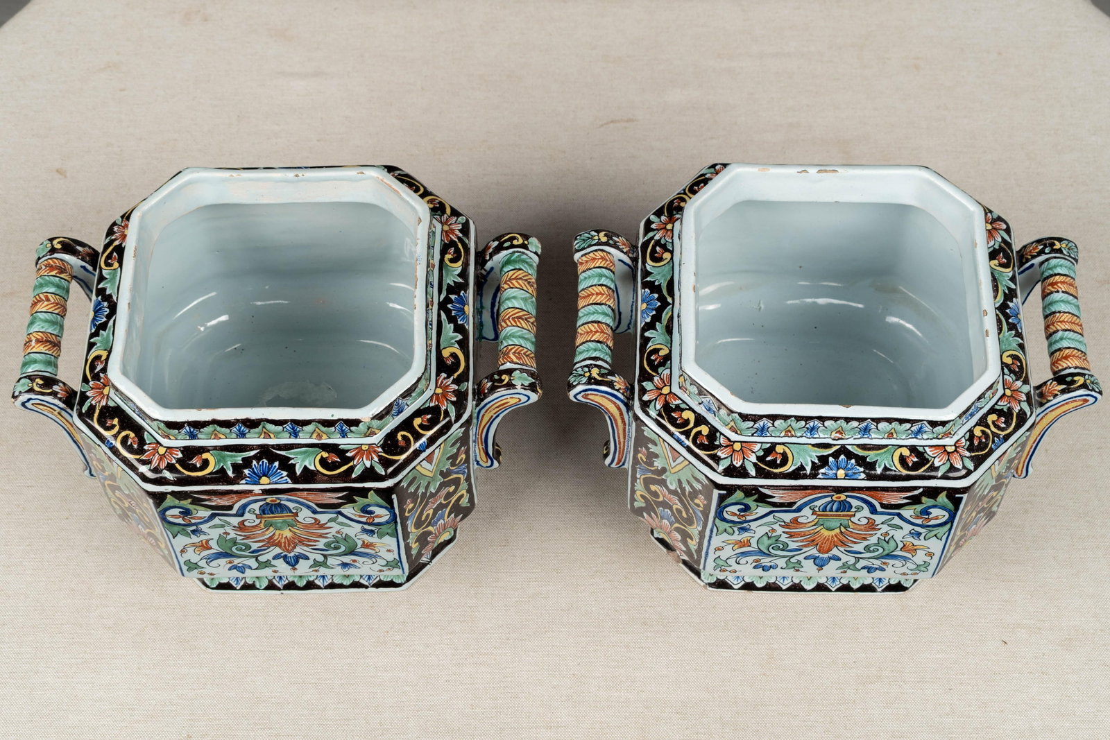 19th Century French Desvres Jardinière and Cachepot Set of 3 - 12