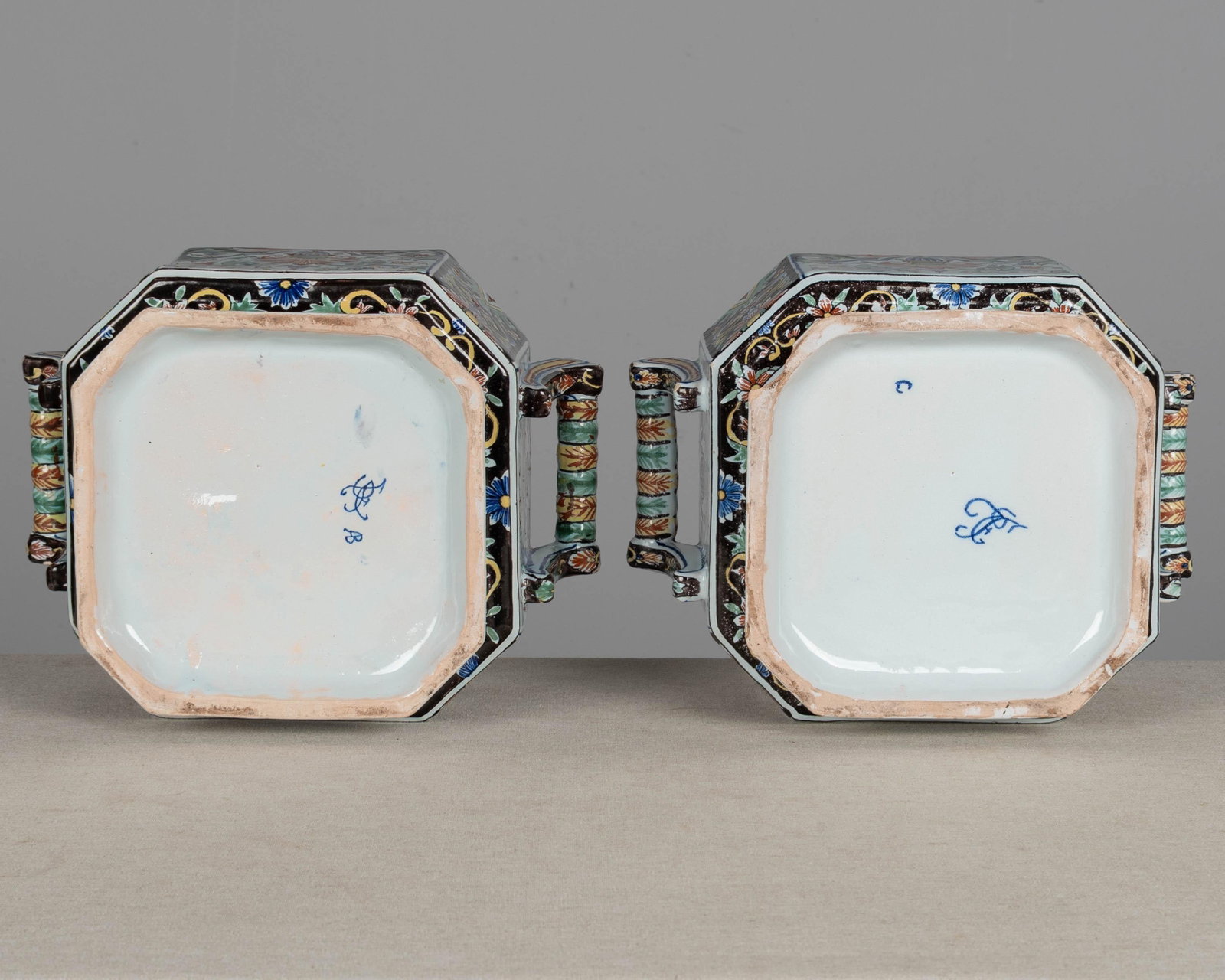 19th Century French Desvres Jardinière and Cachepot Set of 3 - 13