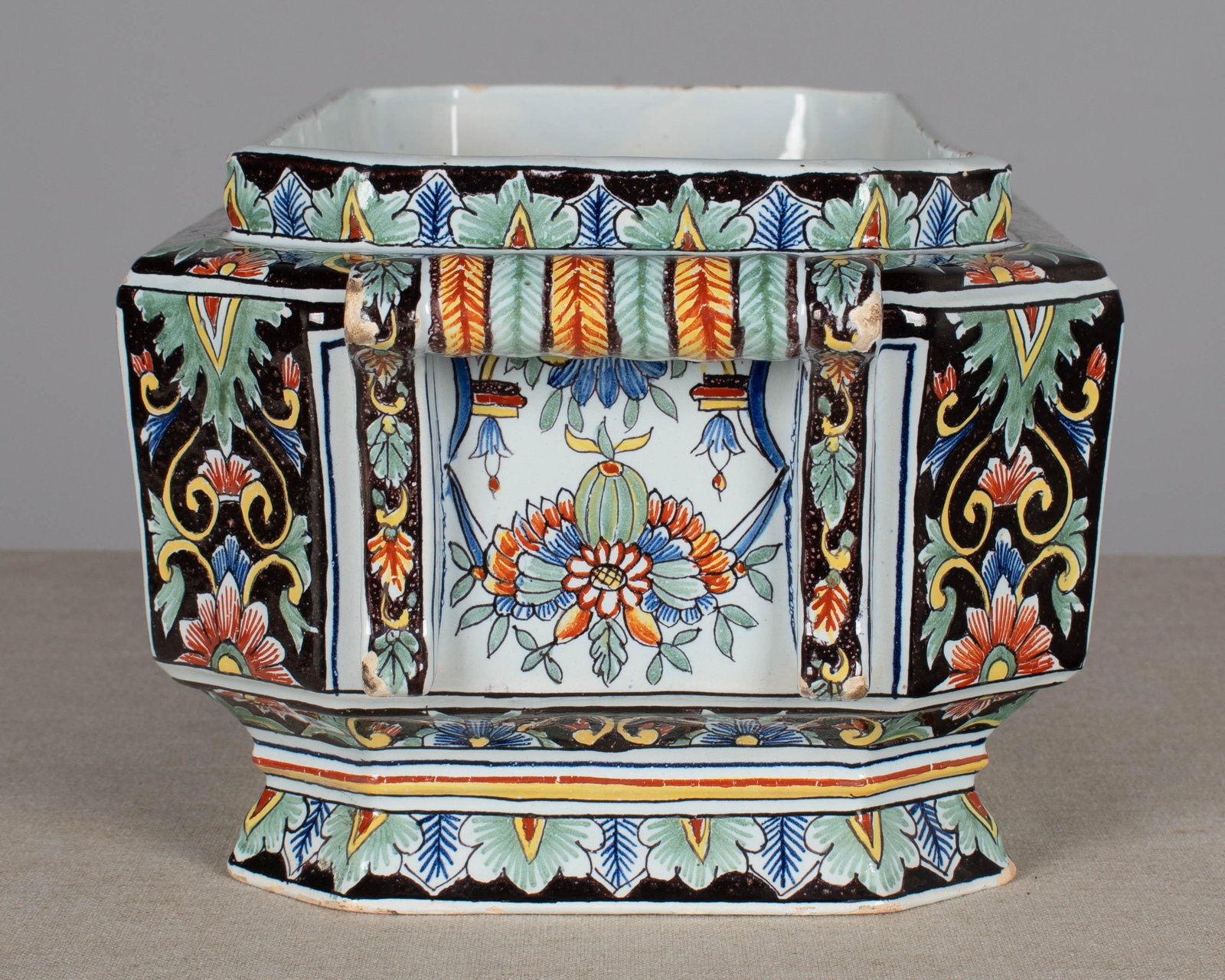 19th Century French Desvres Jardinière and Cachepot Set of 3 - 16