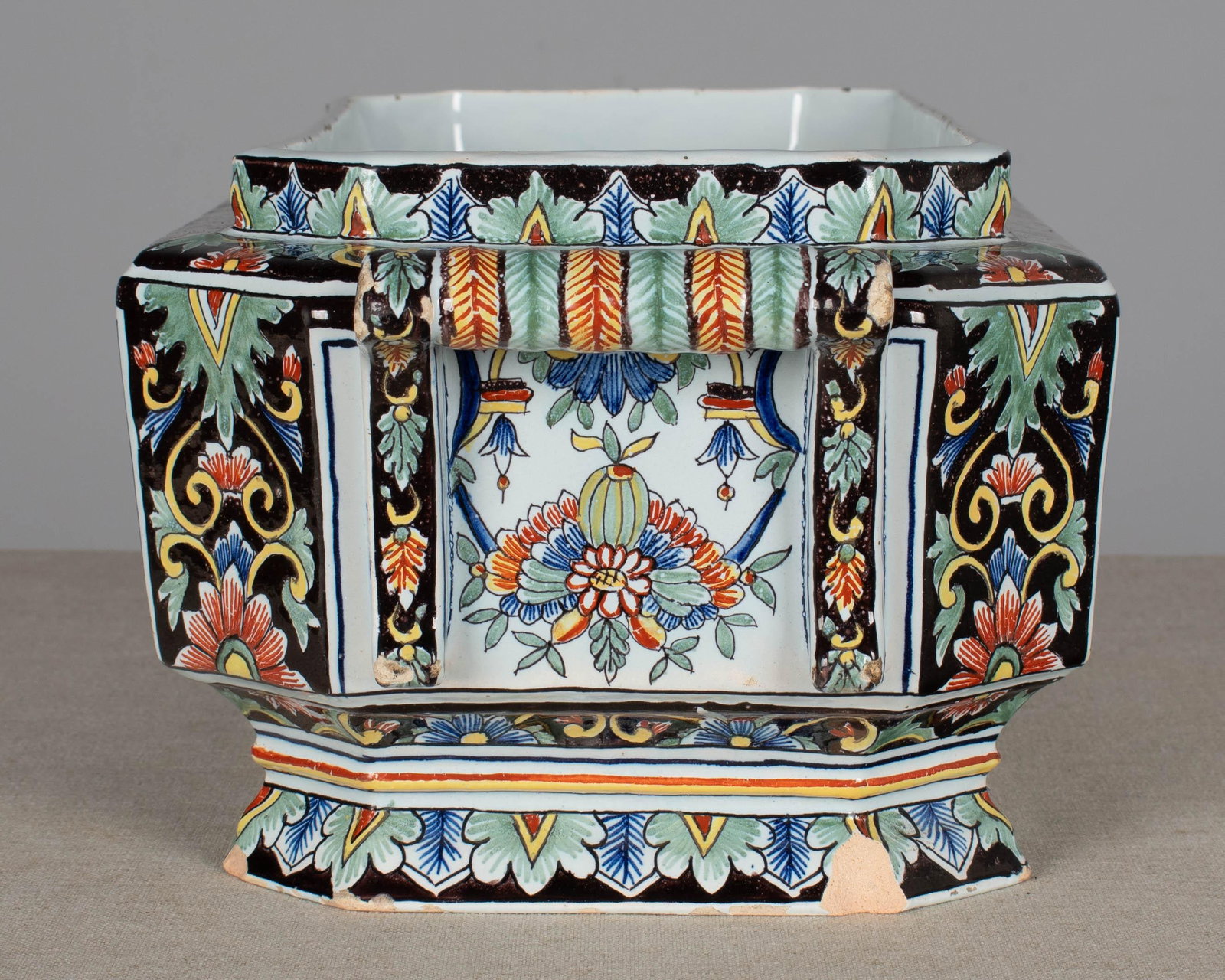 19th Century French Desvres Jardinière and Cachepot Set of 3 - 17