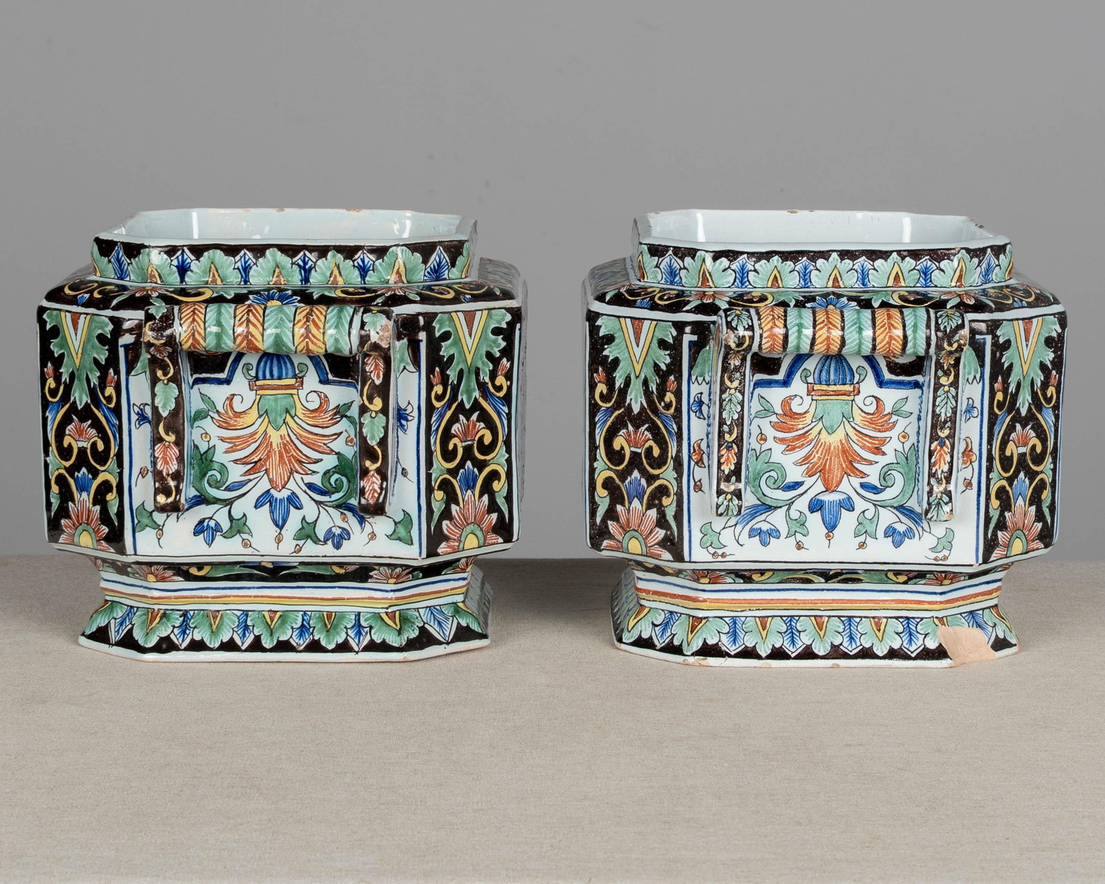 19th Century French Desvres Jardinière and Cachepot Set of 3 - 6
