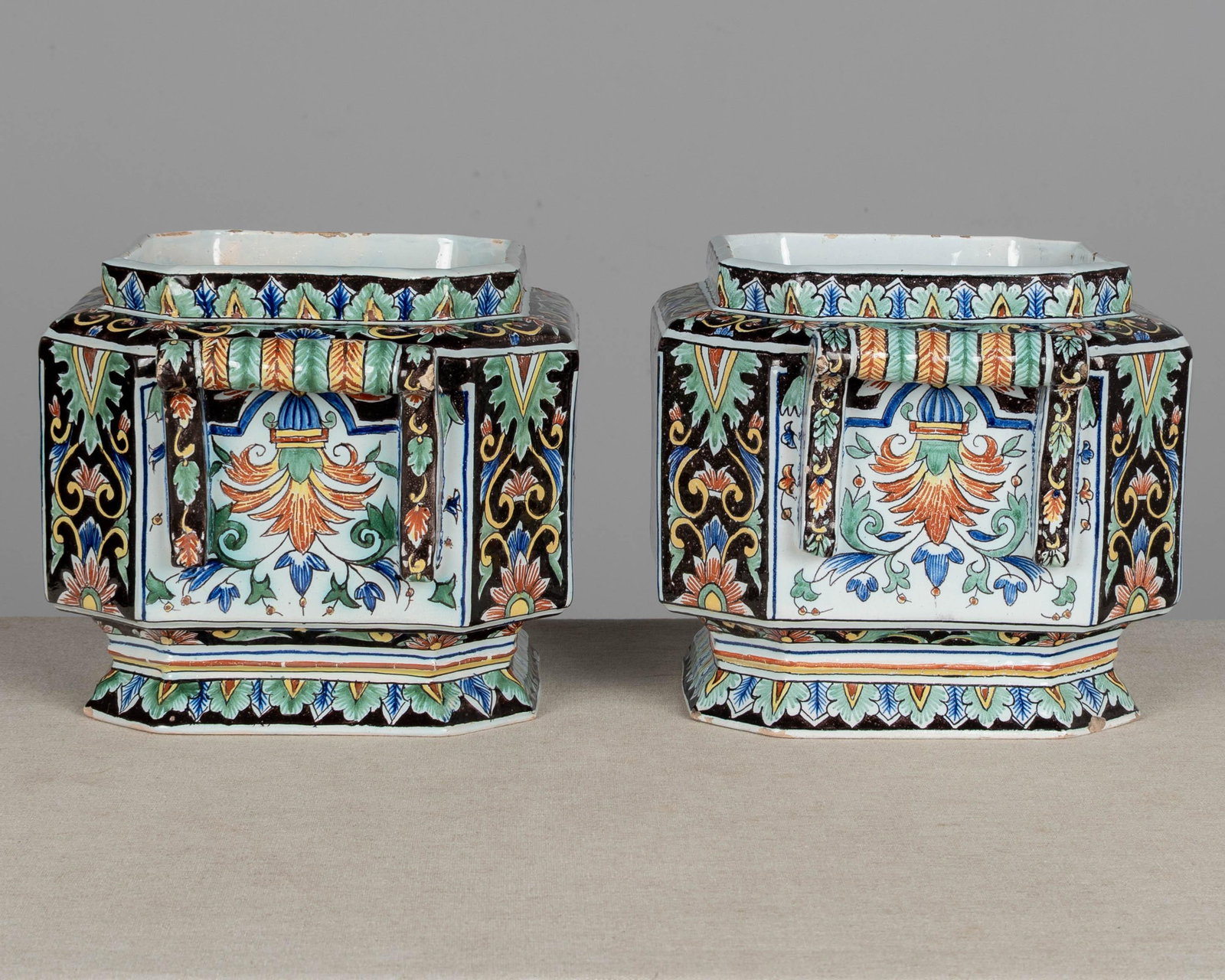 19th Century French Desvres Jardinière and Cachepot Set of 3 - 8