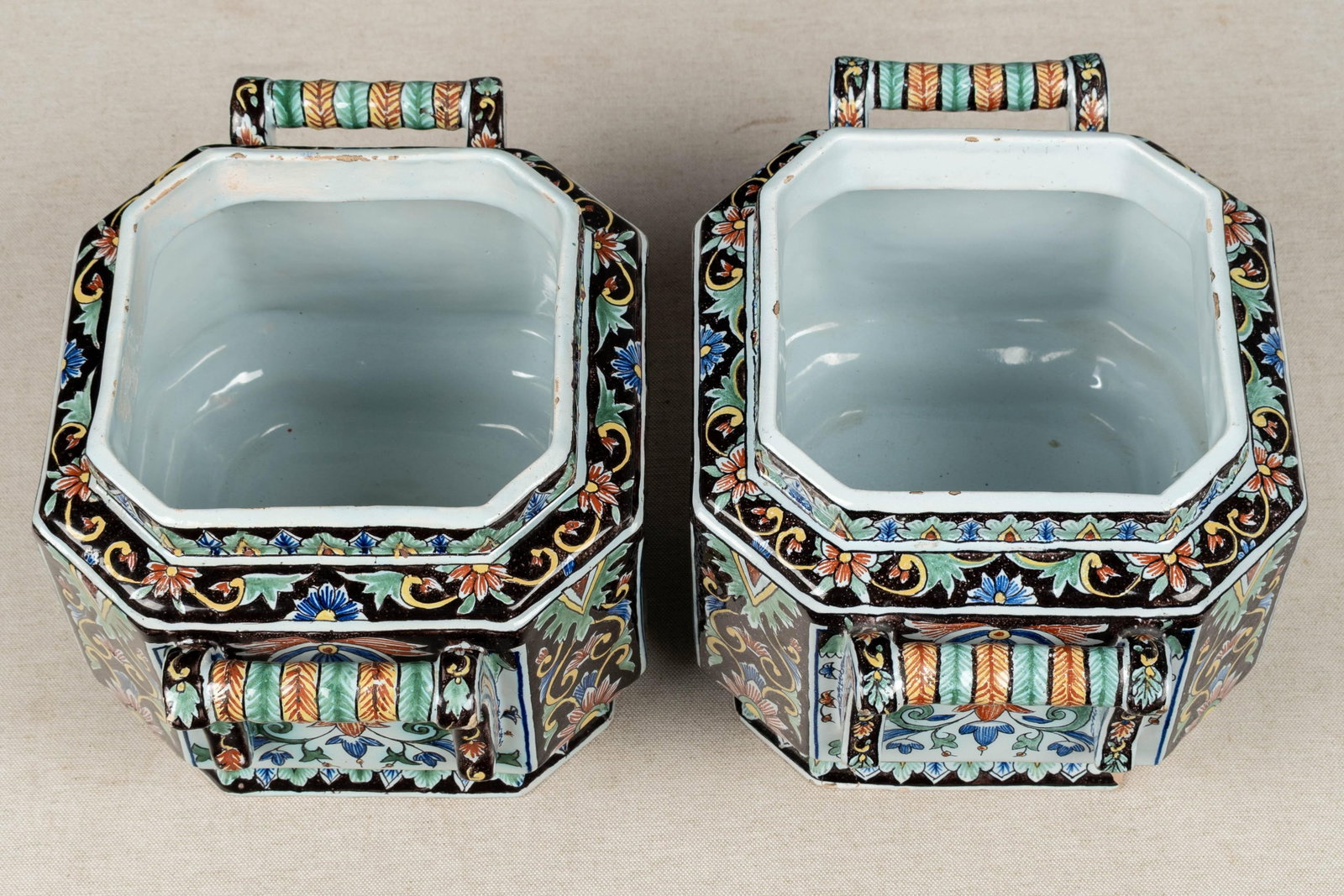 19th Century French Desvres Jardinière and Cachepot Set of 3 - 9
