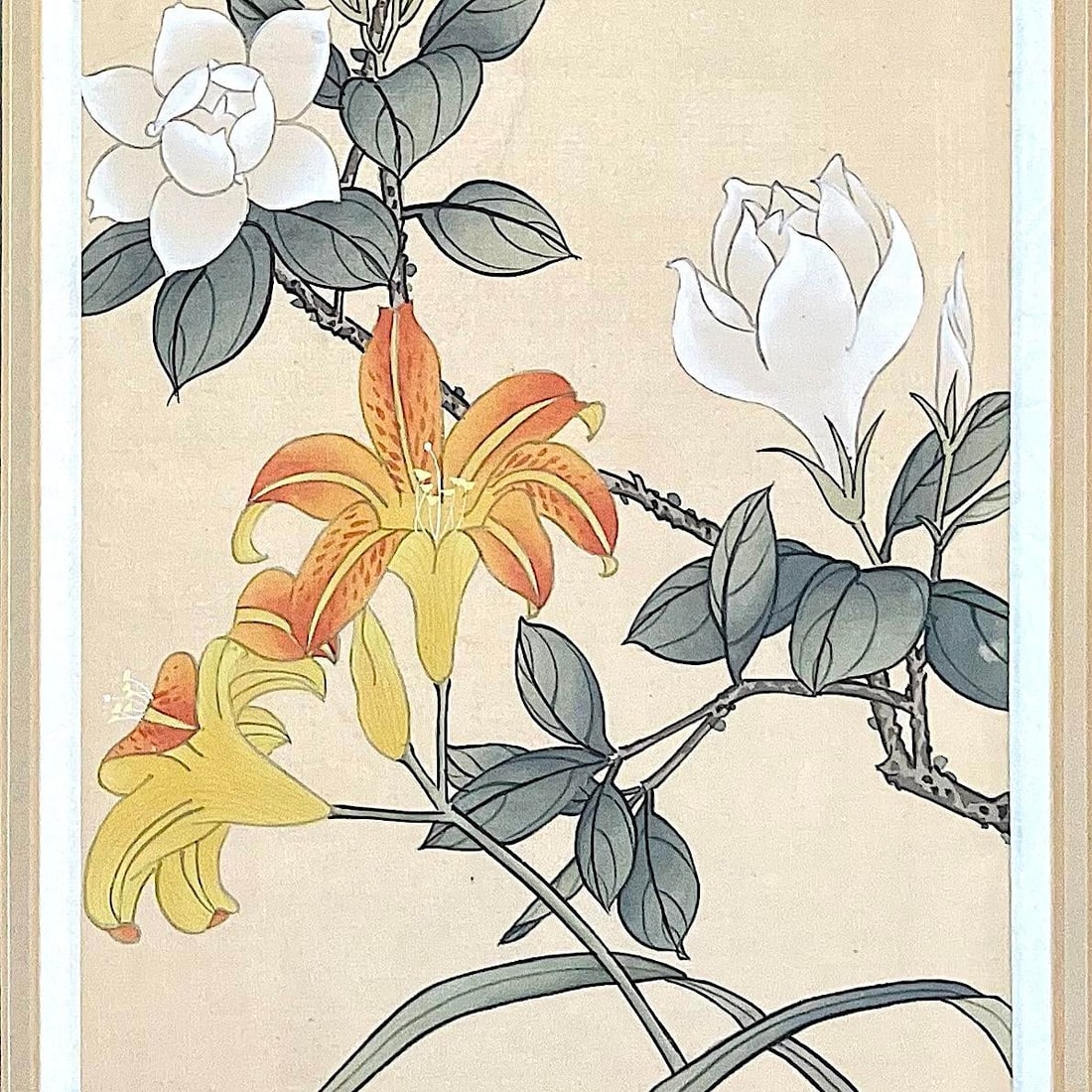 1980's Chinese Floral Paintings on Silk - Set of Three - 9