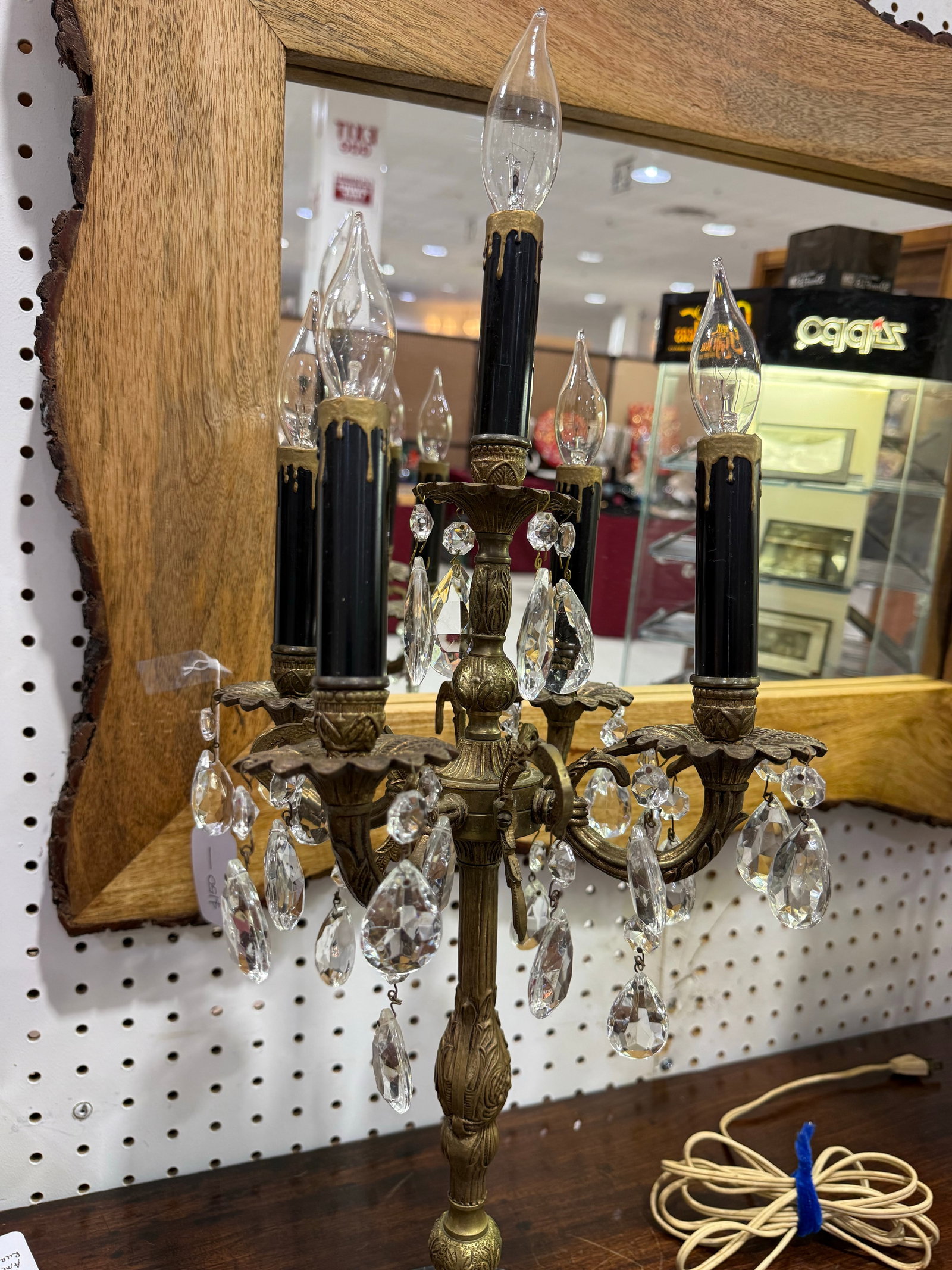 Vintage Spanish Brass Candelabra Lamp Crystal Prisms Lamp 23in - 3