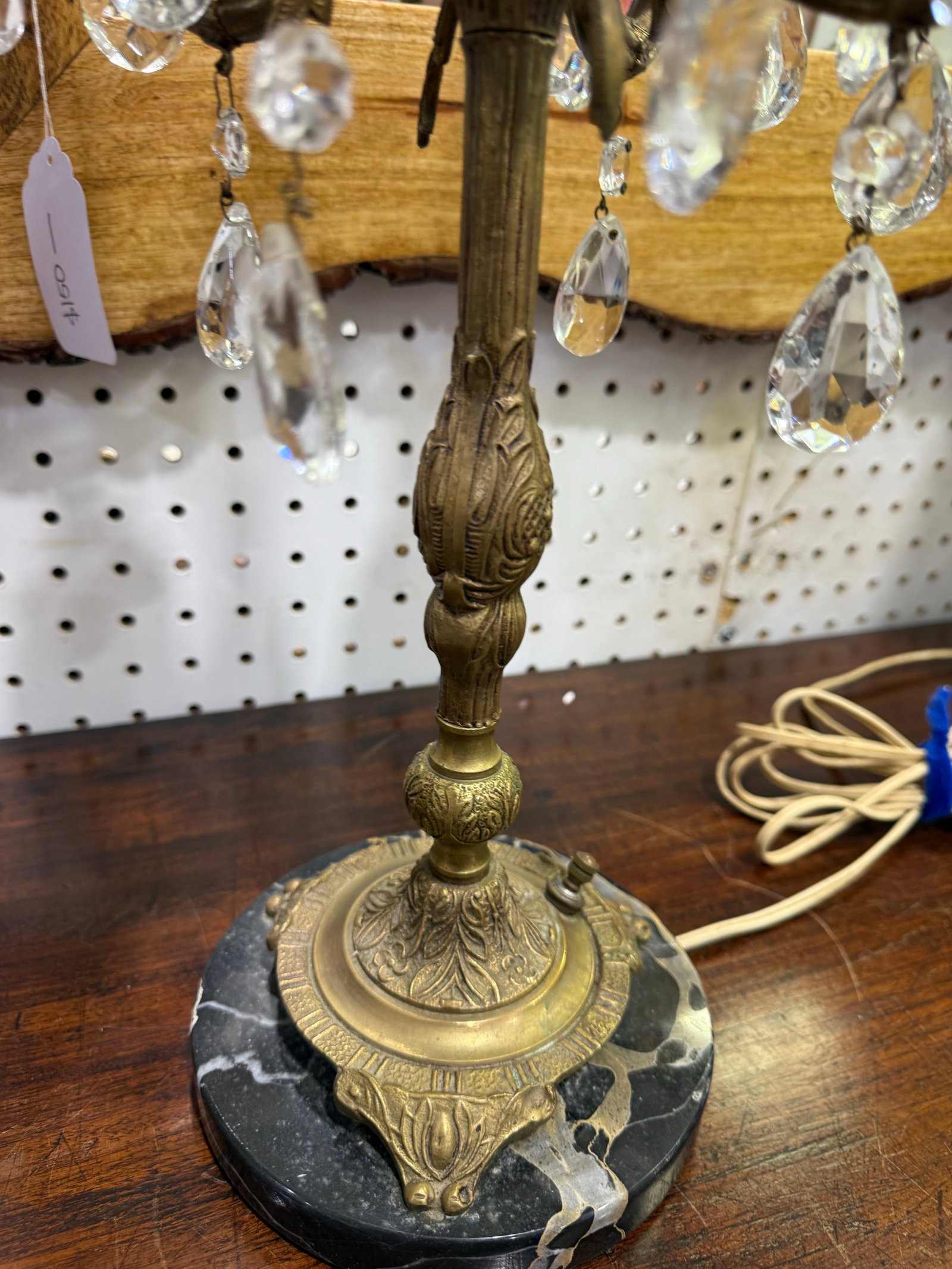 Vintage Spanish Brass Candelabra Lamp Crystal Prisms Lamp 23in - 5