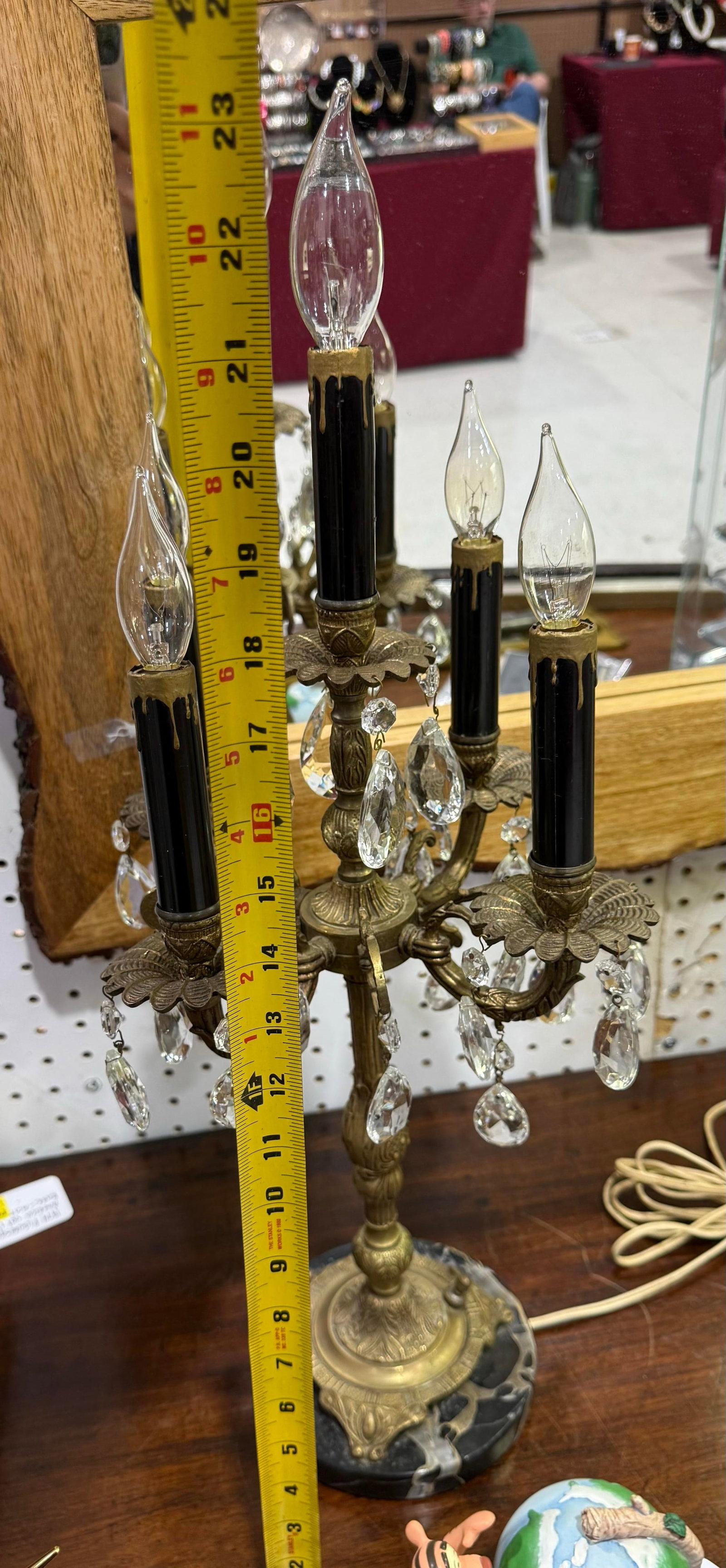 Vintage Spanish Brass Candelabra Lamp Crystal Prisms Lamp 23in - 7