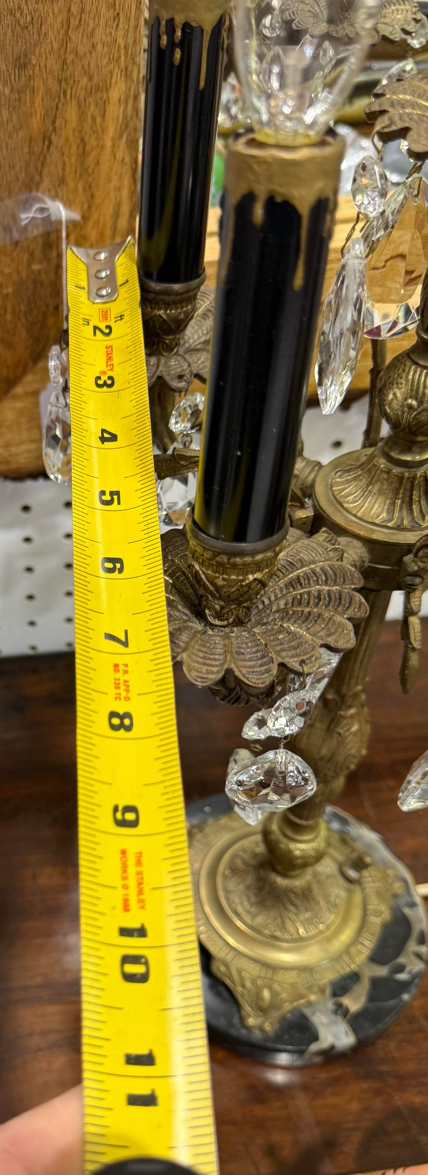 Vintage Spanish Brass Candelabra Lamp Crystal Prisms Lamp 23in - 8