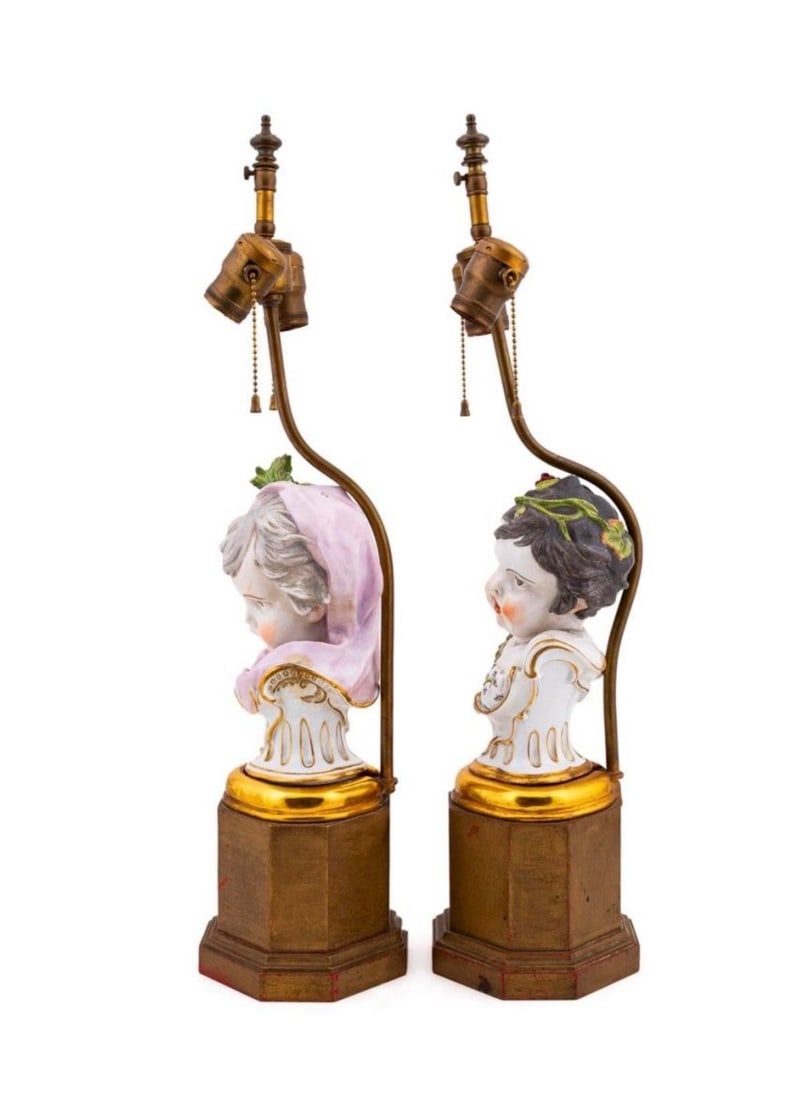 1920s Meissen Winter & Fall 4 Four Seasons Series by Heinrich Schwabe Circa 1880 Lamps - a Pair - 2