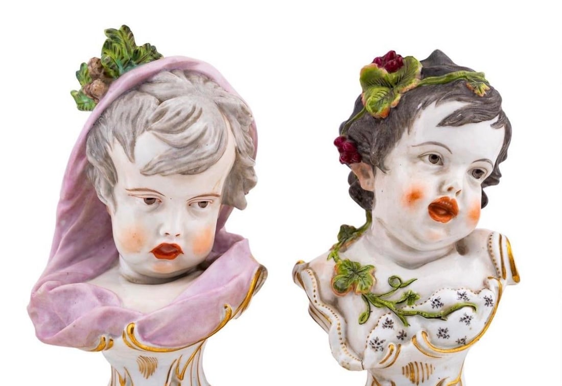 1920s Meissen Winter & Fall 4 Four Seasons Series by Heinrich Schwabe Circa 1880 Lamps - a Pair - 3