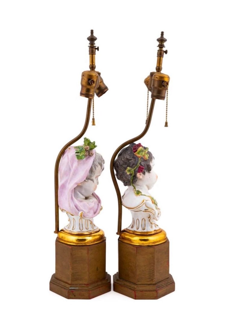 1920s Meissen Winter & Fall 4 Four Seasons Series by Heinrich Schwabe Circa 1880 Lamps - a Pair - 4