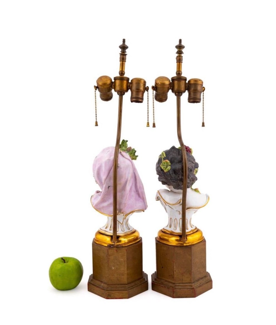 1920s Meissen Winter & Fall 4 Four Seasons Series by Heinrich Schwabe Circa 1880 Lamps - a Pair - 5