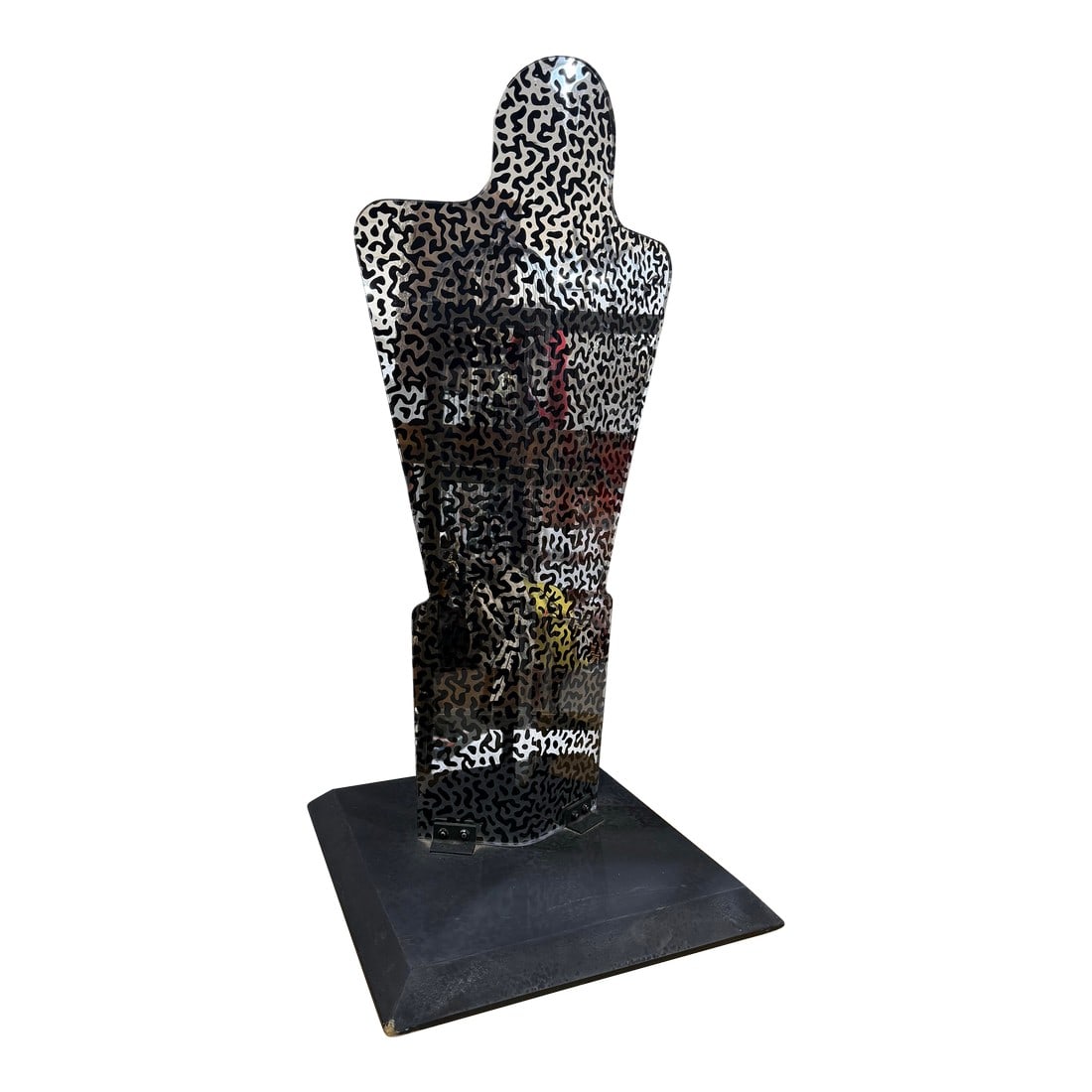 1970s Original Large Leopard Pattern Lucite 'Torso' Sculpture 34" Rare: Original Large Leopard Pattern Lucite 'Torso' Sculpture 34" Rare Designer piece very very well done large loose site sculpture The base is made of a metal type stone type material Piece is unsigned