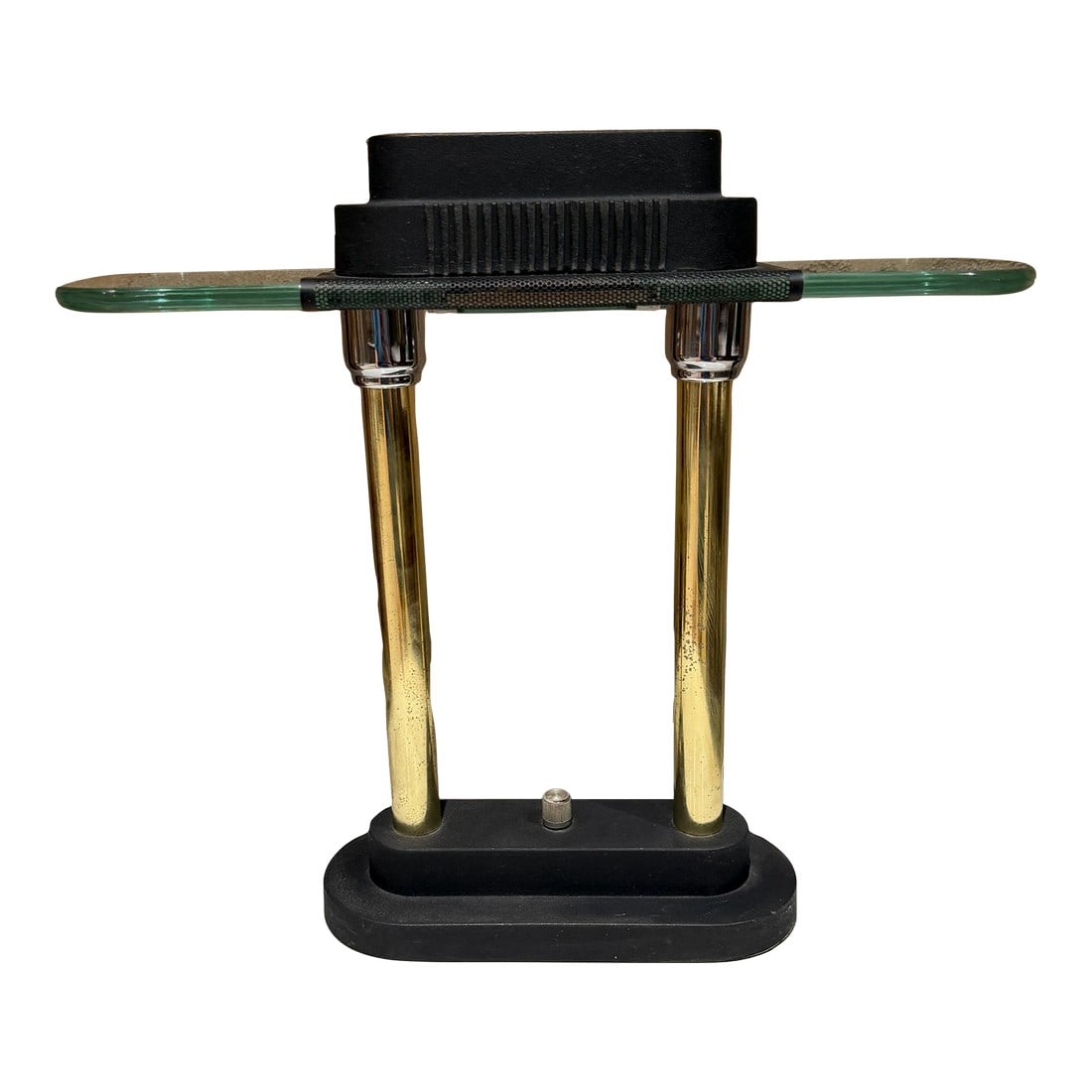 1980s Postmodern Banker's Lamp Robert Sonneman for George Kovacs: For your consideration, a Postmodern "Banker's Lamp" designed by Robert Sonneman for George Kovacs, typically dating to the 1980s. Characterized by its sleek, architectural lines, this model features 