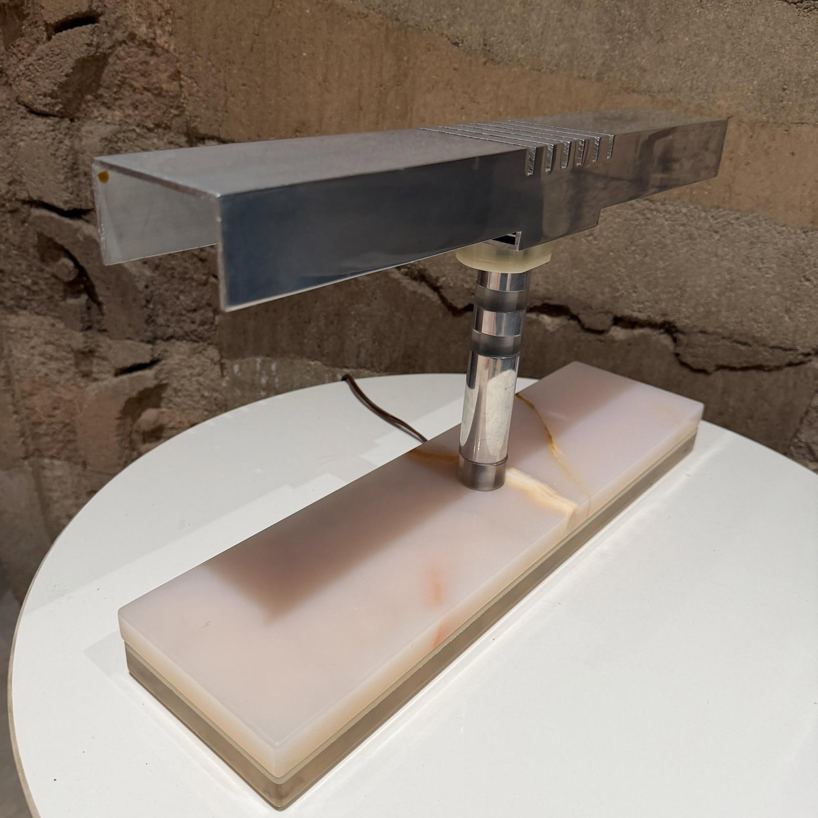 1960s Mid-Century Modern Modern Desk Lamp Polished Aluminum Shade Luxurious Stone - 10