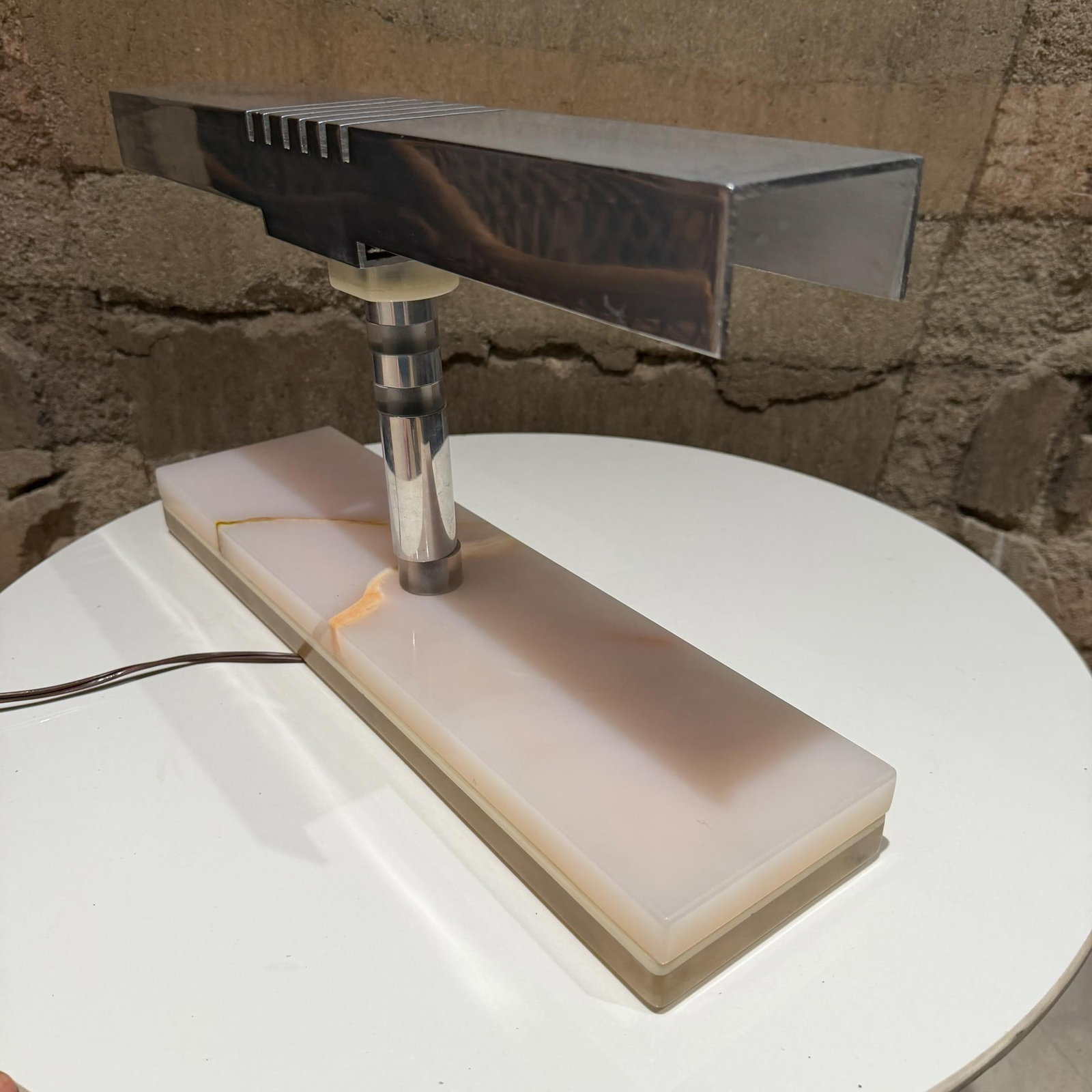 1960s Mid-Century Modern Modern Desk Lamp Polished Aluminum Shade Luxurious Stone - 14