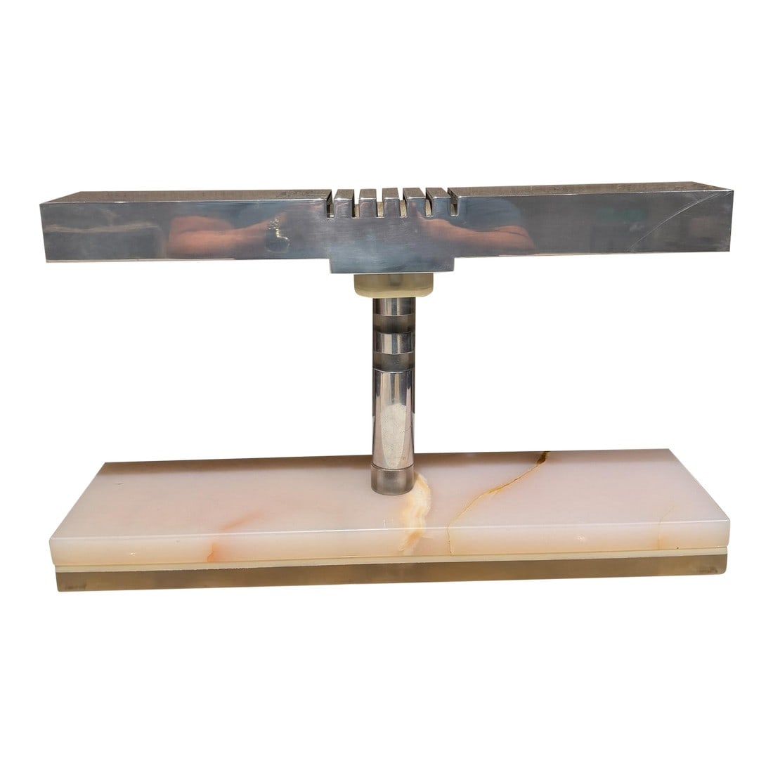 1960s Mid-Century Modern Modern Desk Lamp Polished Aluminum Shade Luxurious Stone (1 of 16)