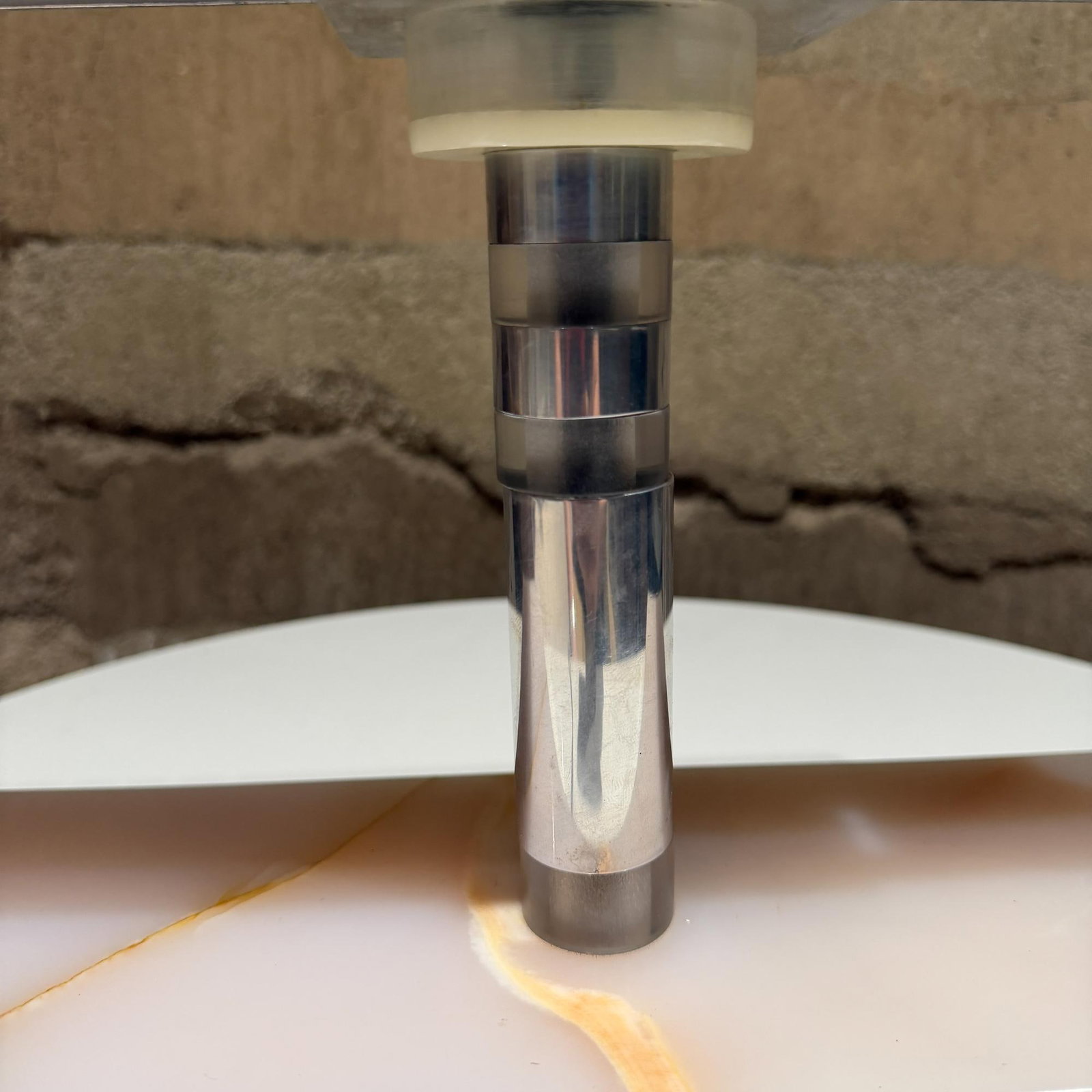 1960s Mid-Century Modern Modern Desk Lamp Polished Aluminum Shade Luxurious Stone - 3