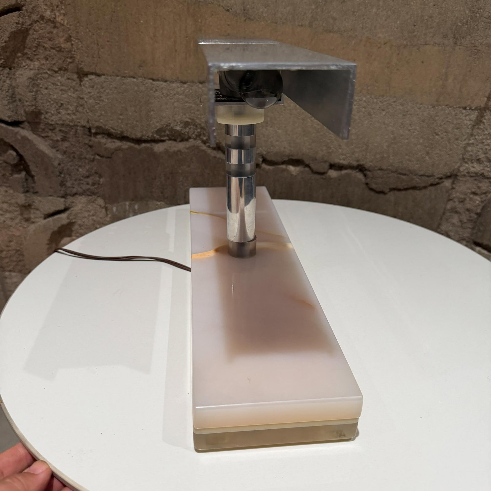 1960s Mid-Century Modern Modern Desk Lamp Polished Aluminum Shade Luxurious Stone - 9