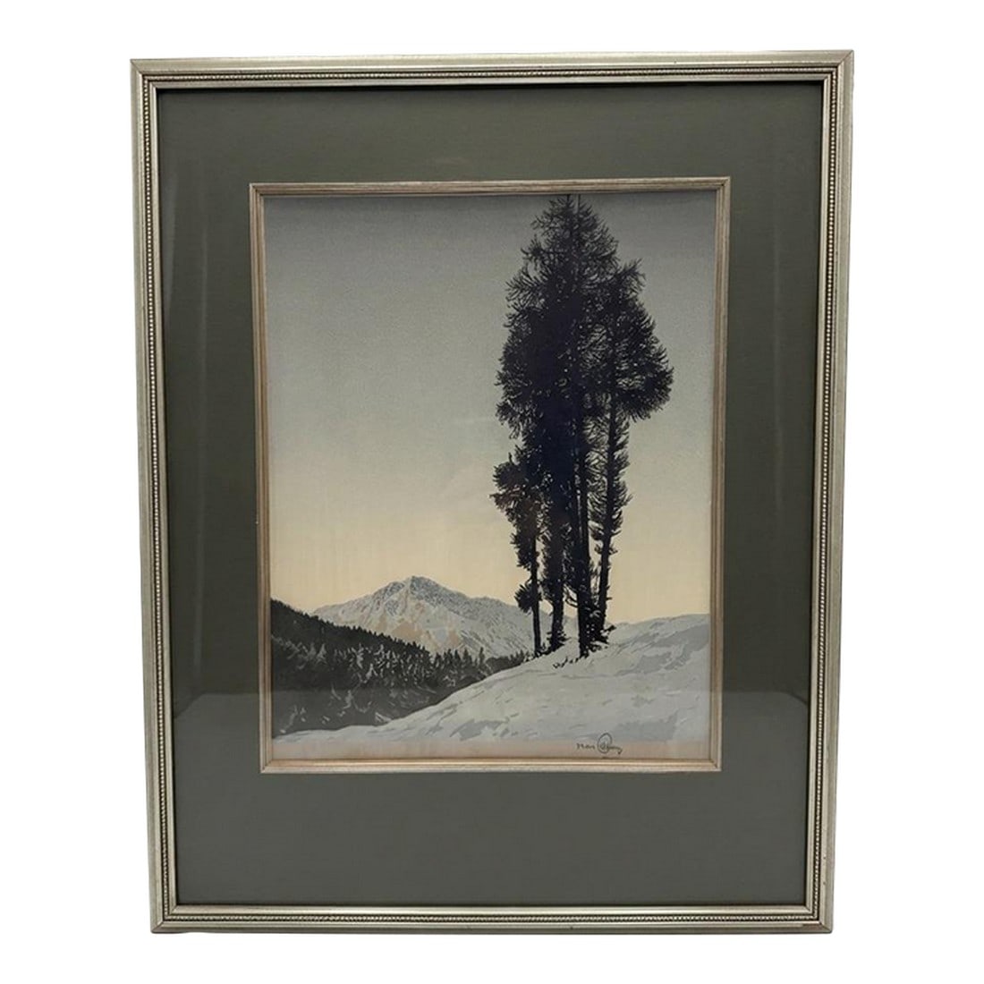 Mid-Century Hans Figura Signed Alpine Landscape Aquatint Etching on Silk (1 of 11)